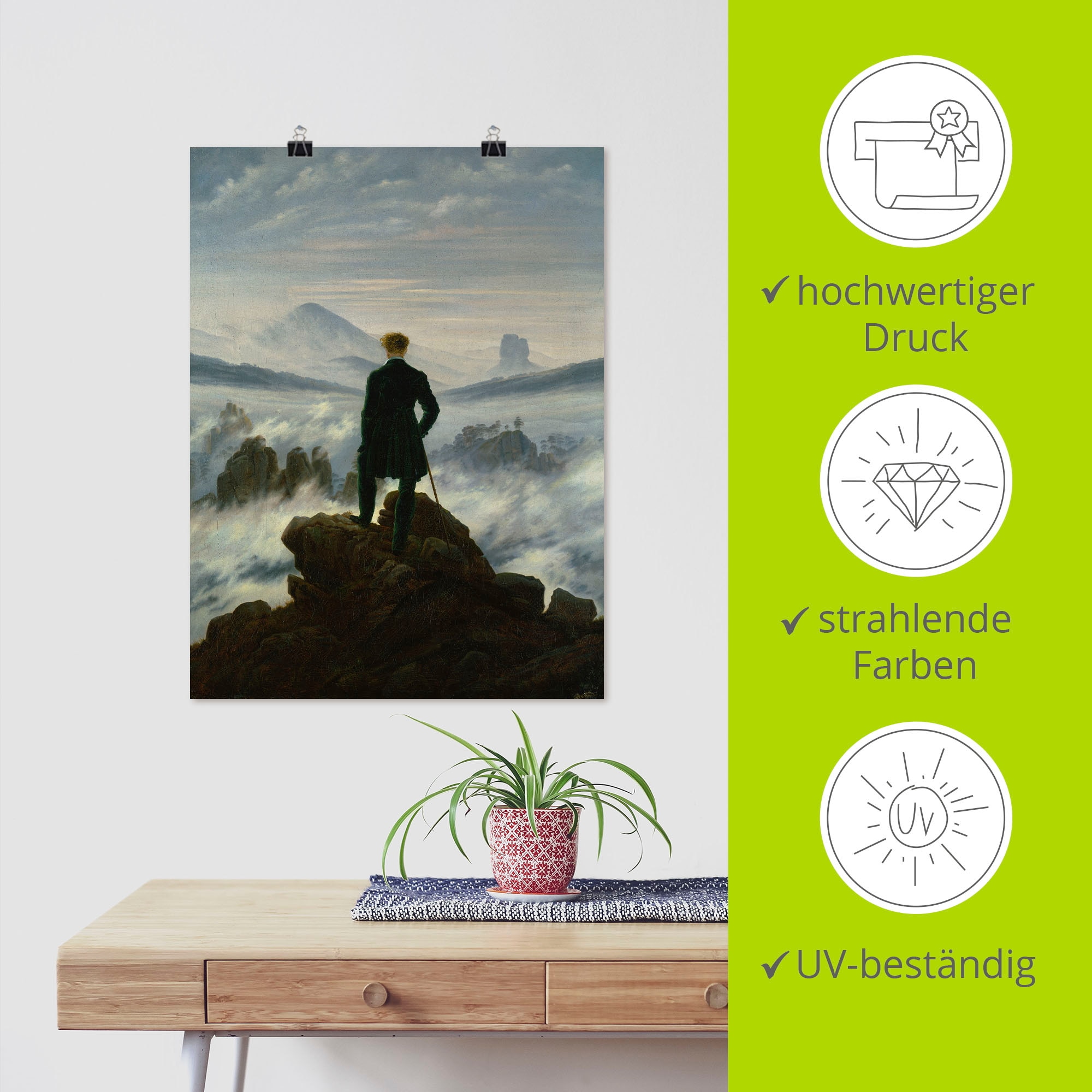 Artland Wandbild »Der Wanderer über dem Nebelmeer. Um 1818«, Mann, (1 St.), als Leinwandbild, Poster in verschied. Größen