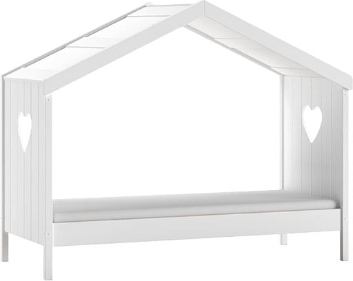 Vipack Hausbett »Amori, inkl. Dach, Rückseitig offen, mit Rolllattenrost«, (B/H/T ca. 213x171,7x98,7cm, verspielte Herz-Ausschnitte seitlich), wahlweise, mit oder ohne Schublade und Absturzschutz, weiß lackiert