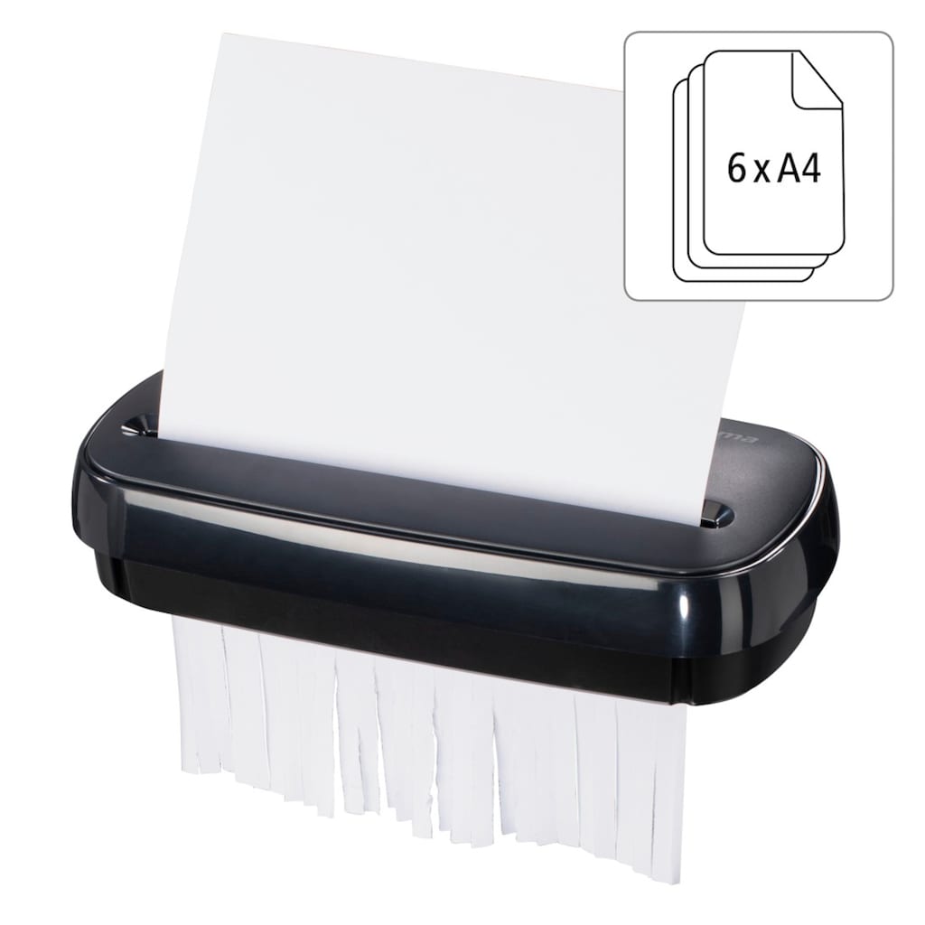 Hama Aktenvernichter »Aktenvernichter Schredder für Papier mit Sichtfenster, Strip-Cut«, 8 Liter Papierkorb, 6 Blatt, Streifenschnitt 6 mm