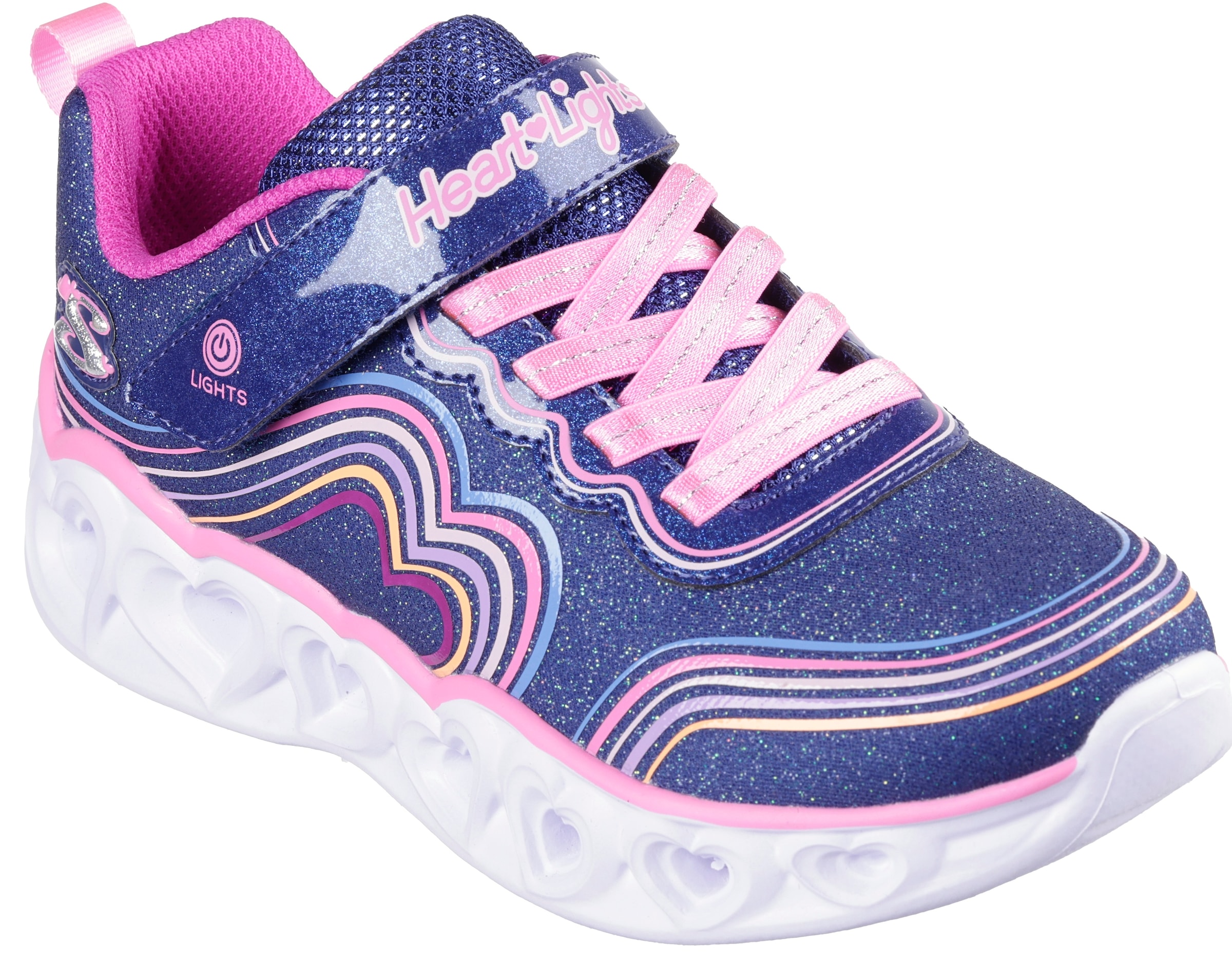 Skechers Kids Sneaker »HEART LIGHTS«, Freizeitschuh, Klettschuh, Blinkschuh mit buntem Regenbogen Stitching