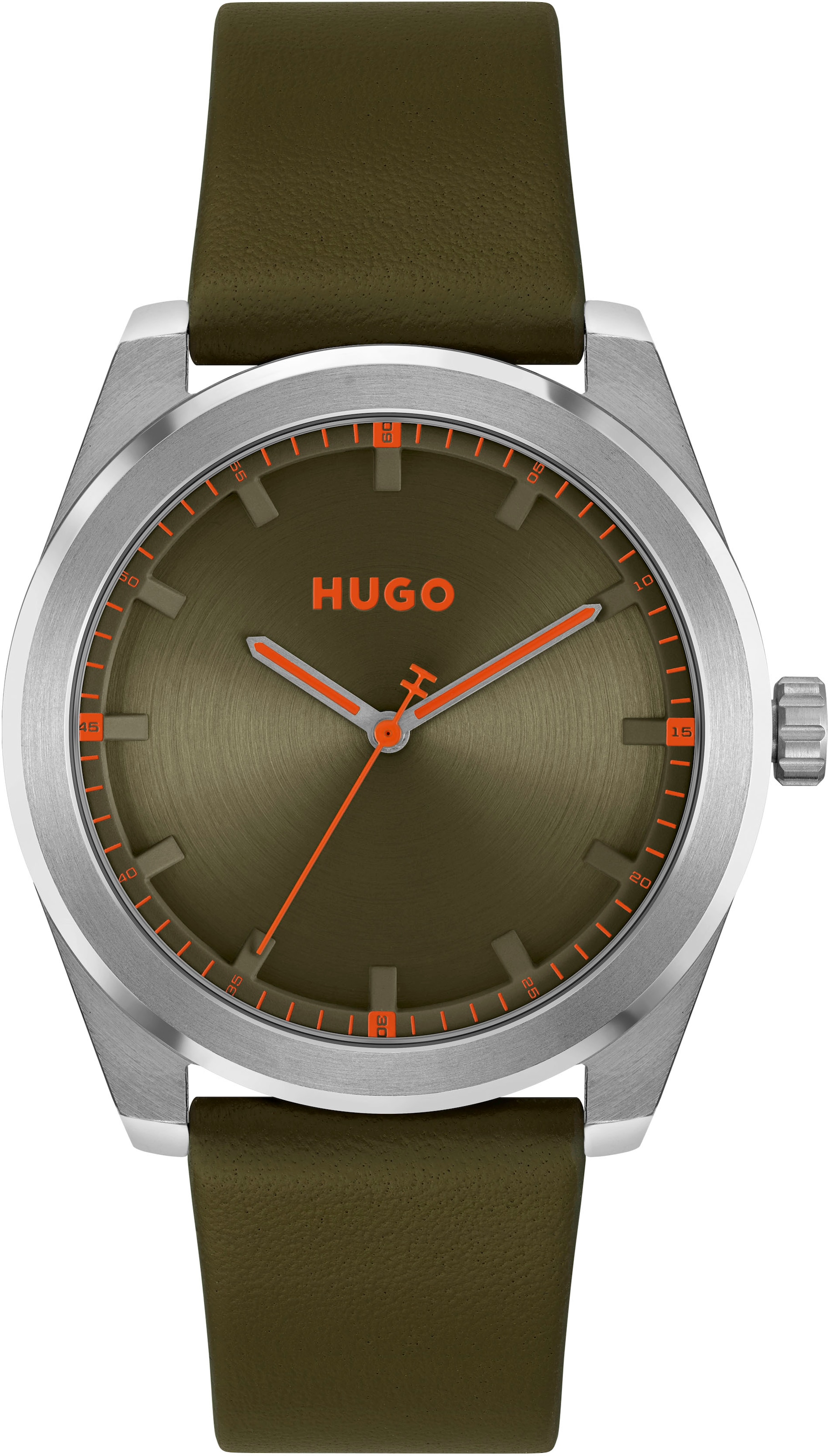 HUGO Quarzuhr »#BRIGHT«, Armbanduhr, Herrenuhr, Mineralglas, Lederarmband