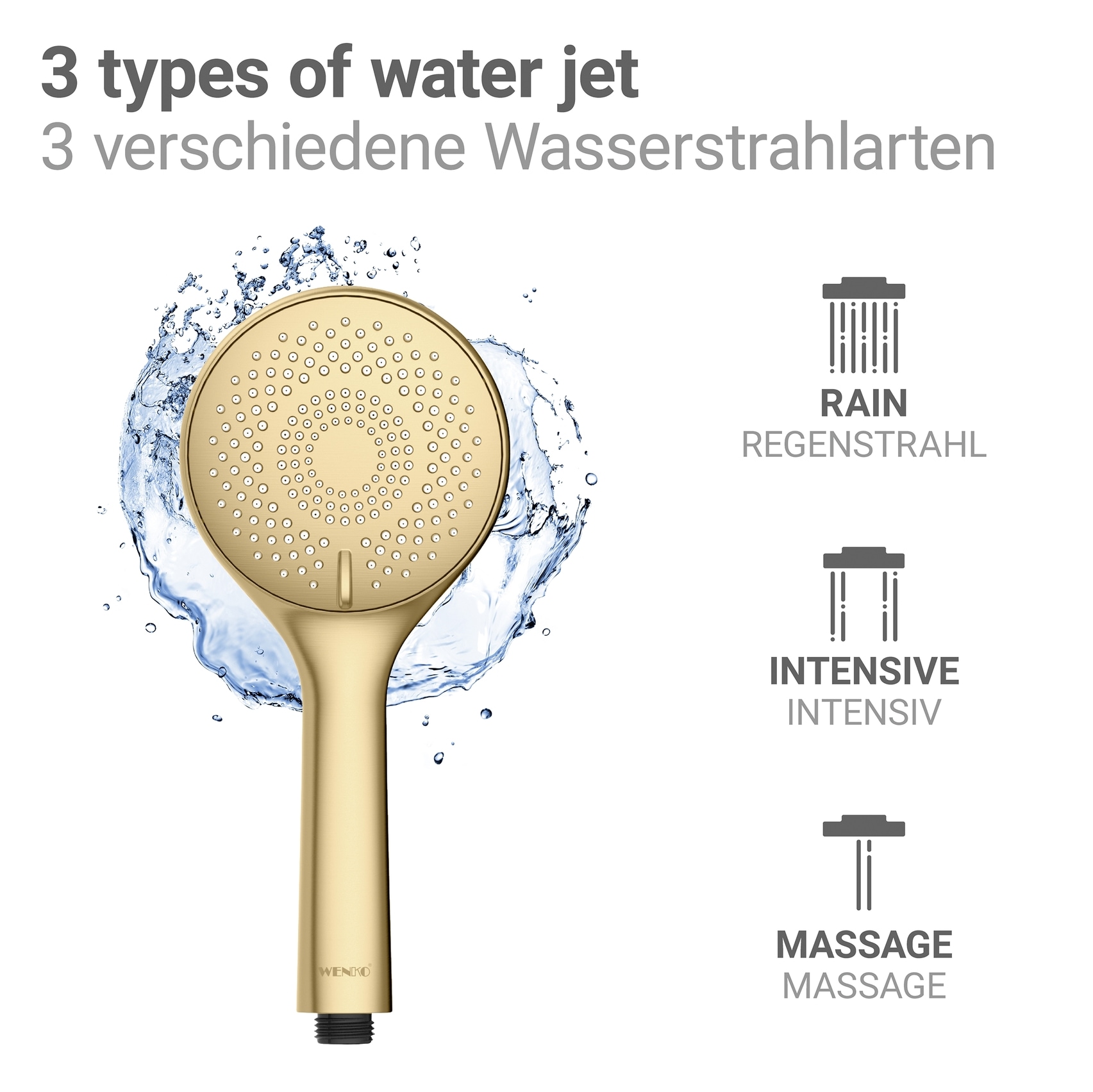 WENKO Handbrause »Watersaving« wassersparender Duschkopf, 3 Strahlarten, Ø 11 cm
