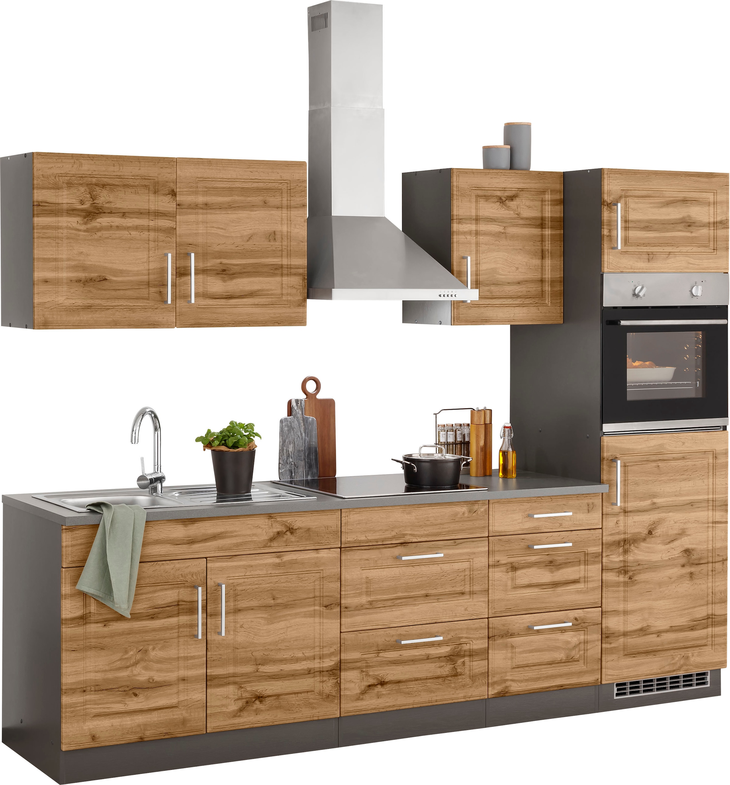 HELD MÖBEL Küchenzeile »Stockholm«, Breite 270 cm, mit hochwertigen MDF Fronten im Landhaus-Stil