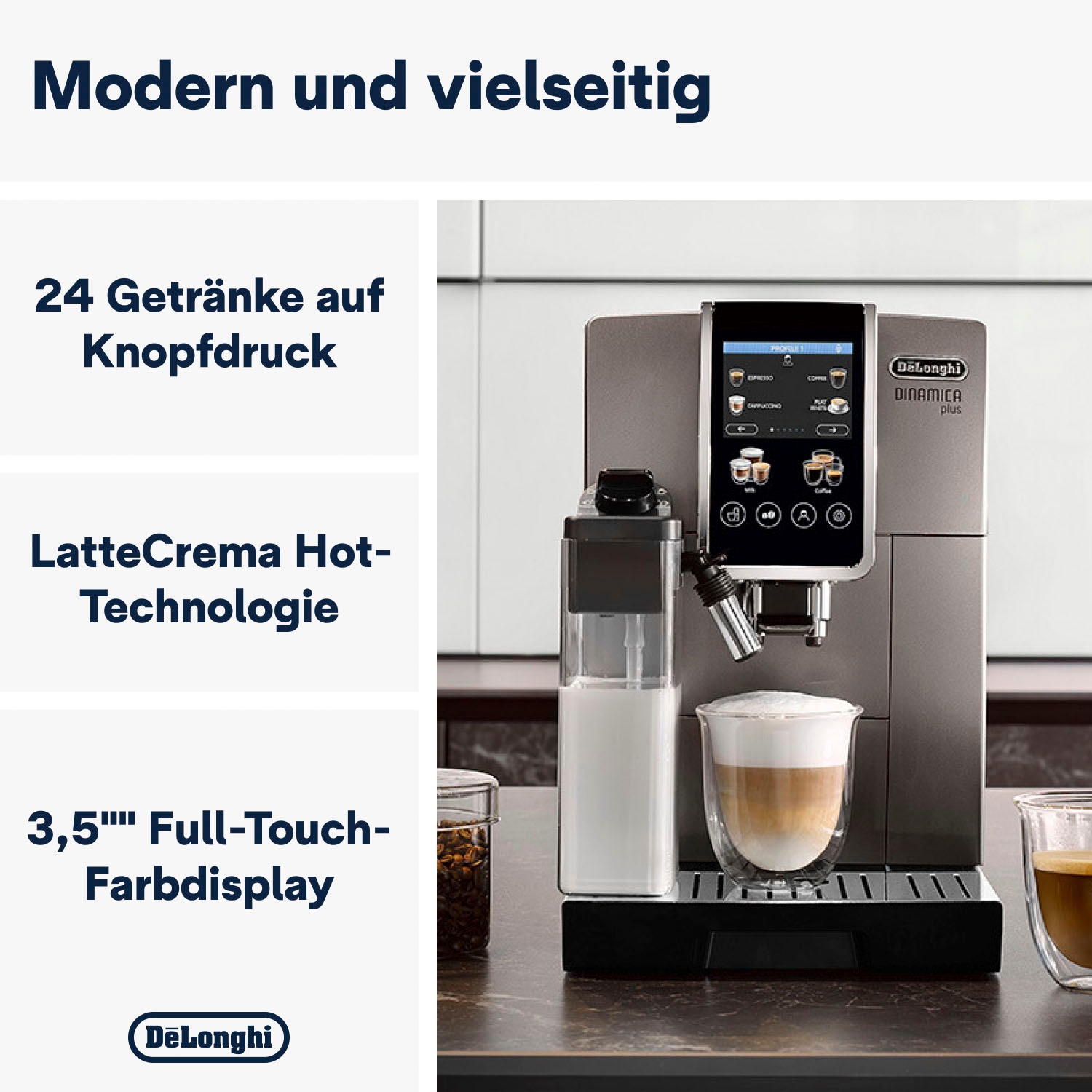 2. Bild von De'Longhi Kaffeevollautomat »Dinamica Plus ECAM 380.95.TB«, inkl. 2 LatteCrema Hot Milchkaraffen