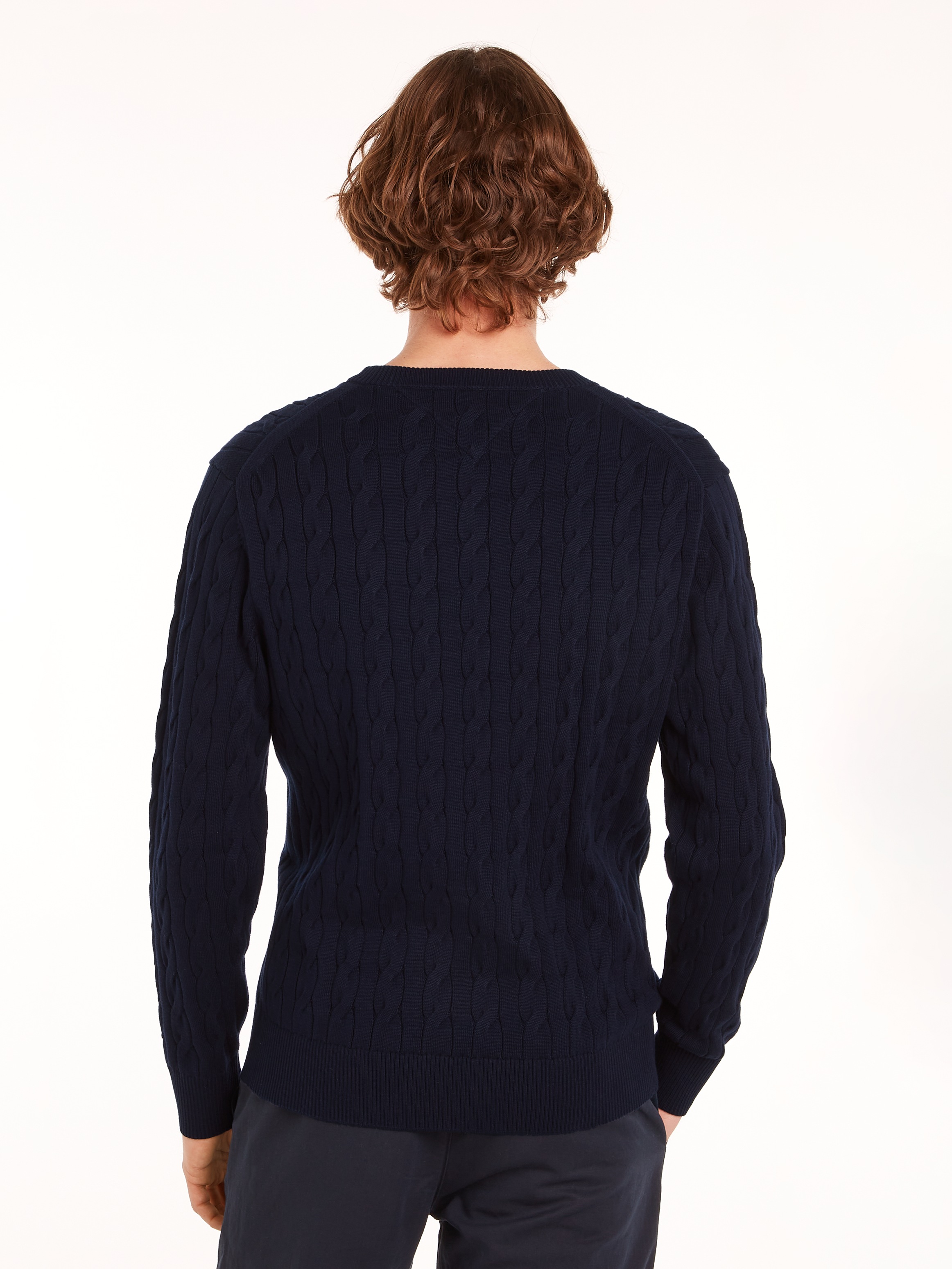 Tommy Hilfiger Strickpullover »CLASSIC CABLE CREW NECK mit Strukturstrick und Flaglabel«, unifarben, casual, regular fit, Baumwolle, Rundhals