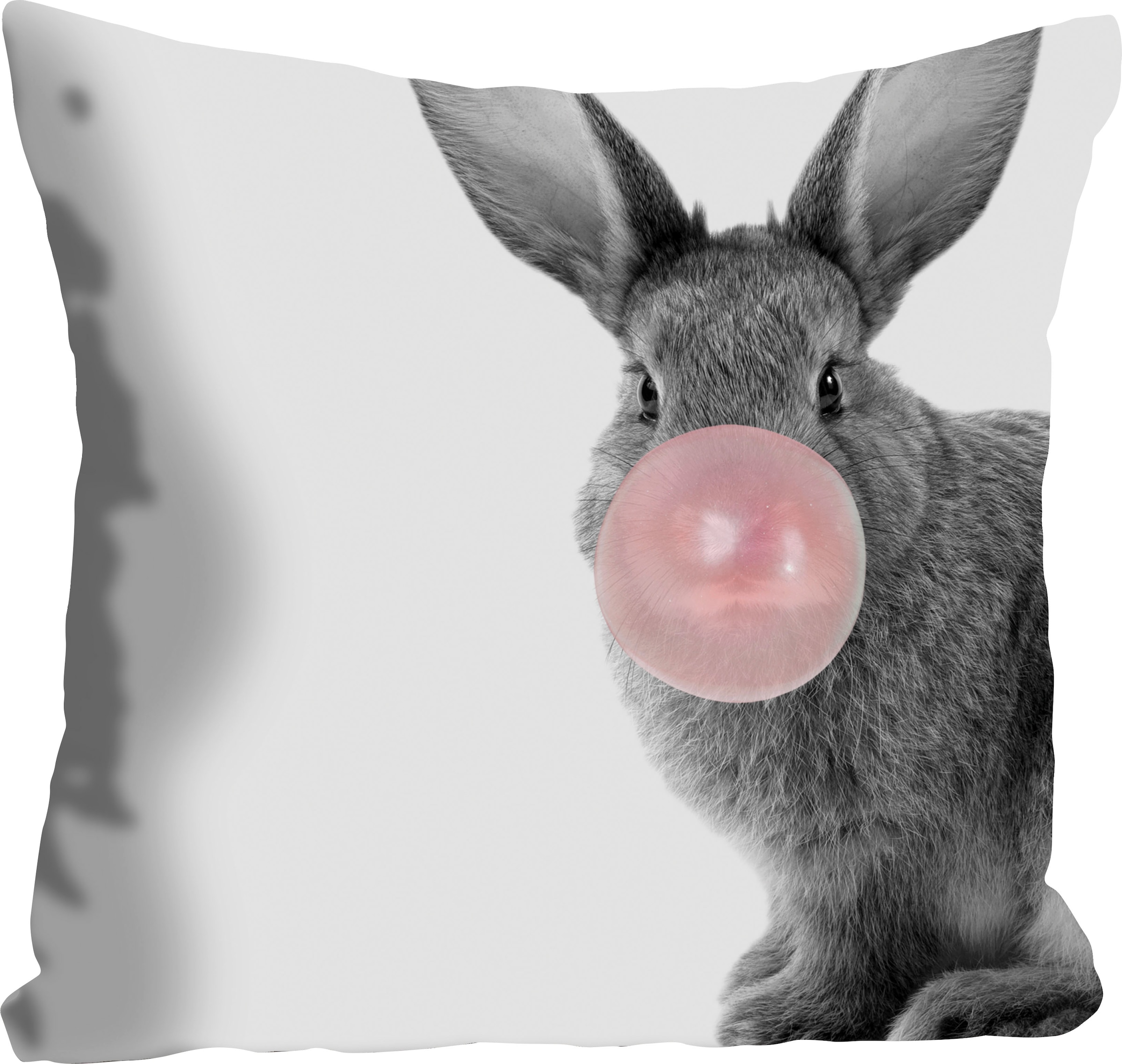 queence Dekokissen »Bunny Gum«, mit einem Hasen mit Kaugummi, Kissenhülle o günstig online kaufen