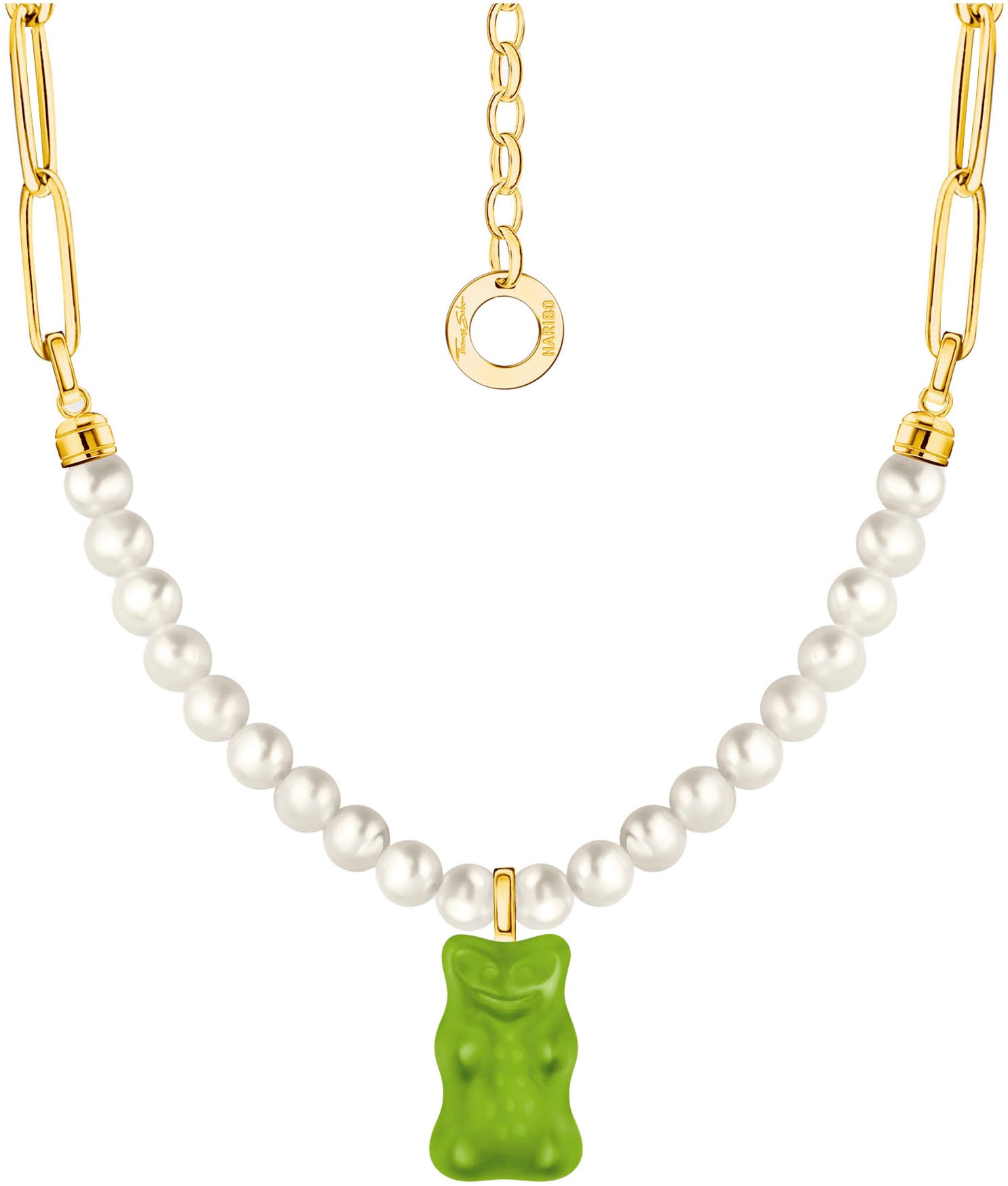 THOMAS SABO Kette mit Anhänger »THOMAS SABO x HARIBO Schmuck: Gliedercollier mit Goldbär« mit Kristallglas - mit Süßwasserzuchtperle