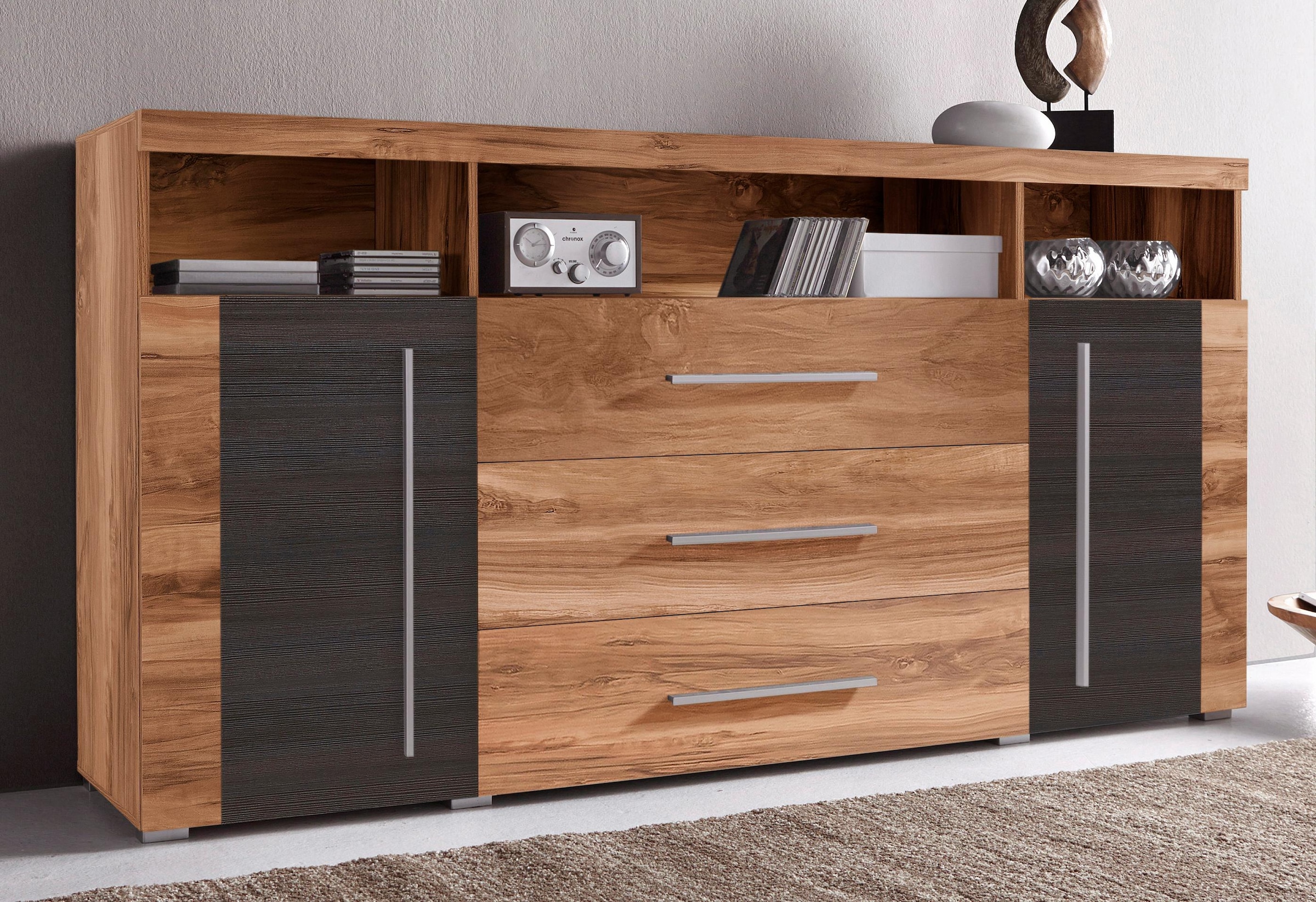 INOSIGN Sideboard »Roger,Breite 182cm, stilvolle Schrank, 2 Holztüren 3 Schubladen«, Kommode mit viel Stauraum, Einlegeböden verstellbar