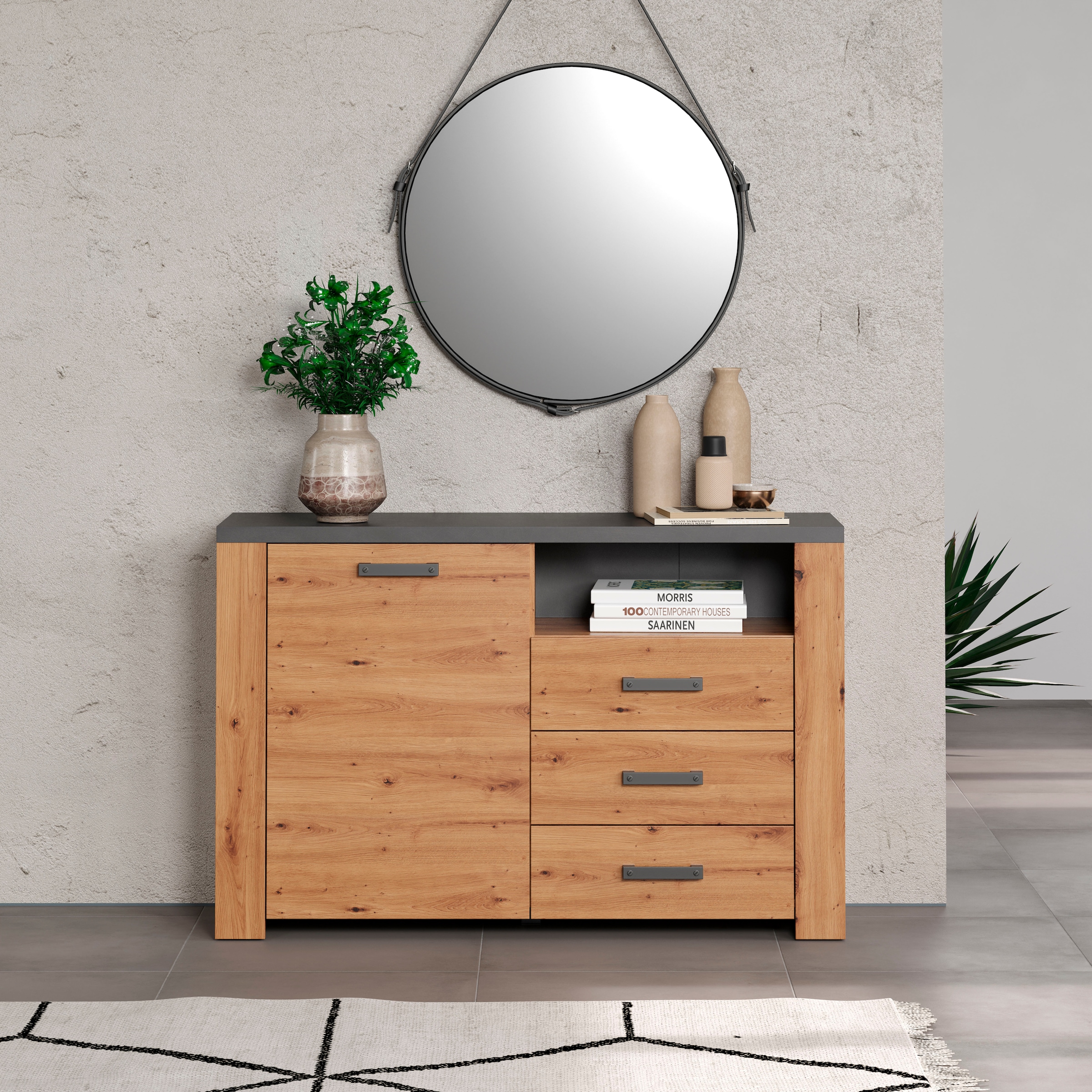 Home affaire Sideboard »Ambres«, (1 St.), Kommode, Echtholzoptik, Maße BxH: 127x83 cm, Eiche