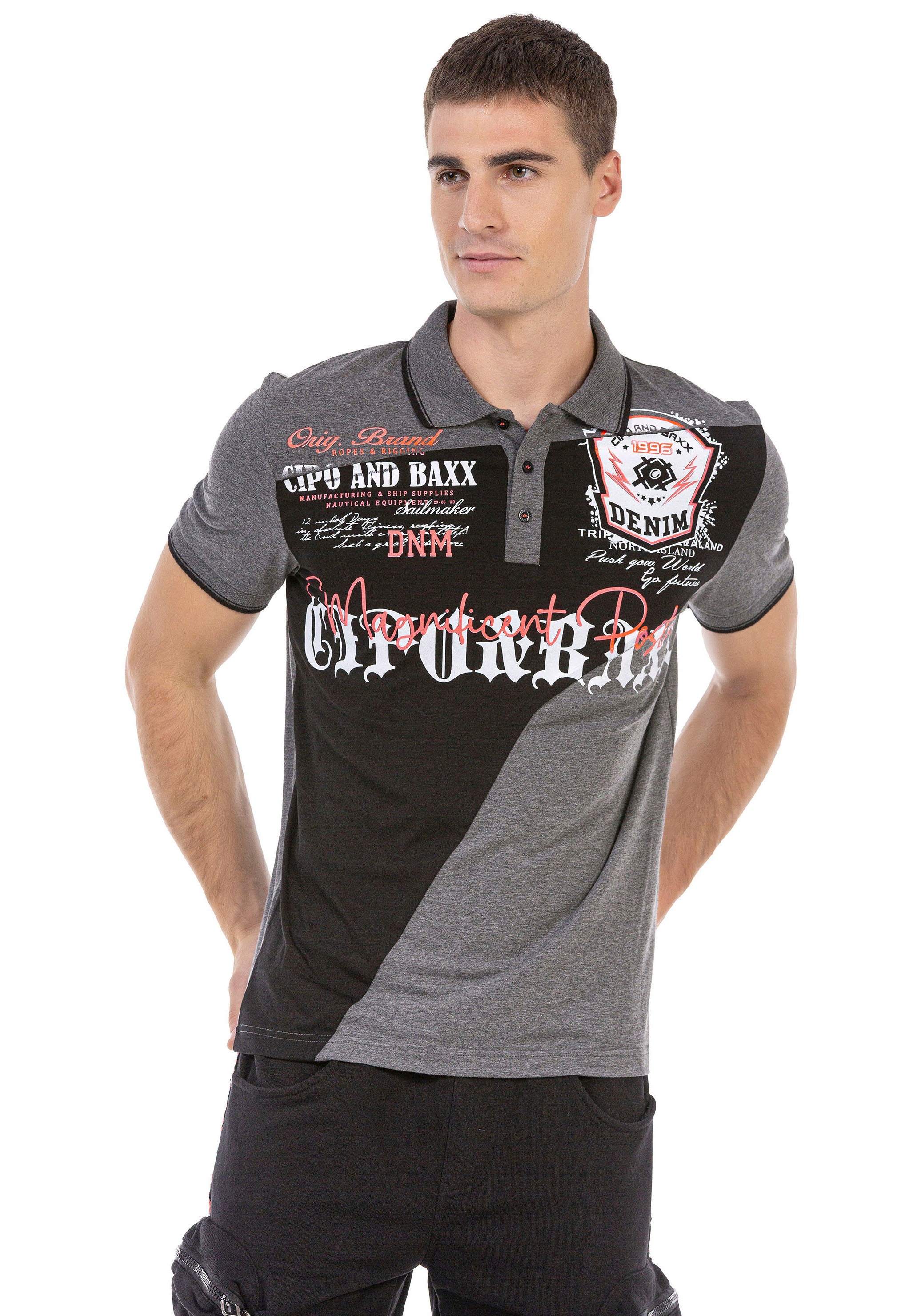 Cipo & Baxx Poloshirt, mit diagonalem Einsatz kaufen