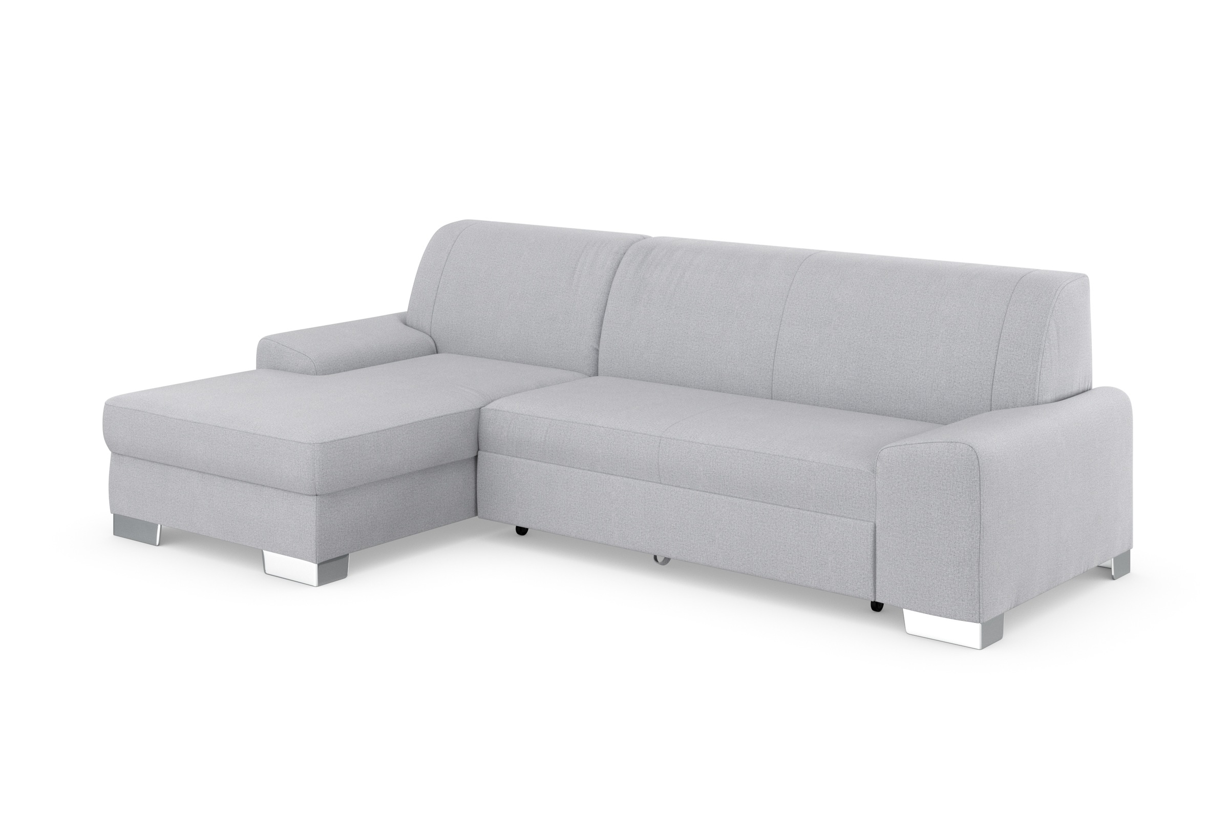 DOMO collection Ecksofa »Anzio L-Form, whlw. Bettfunktion, Federkern, hochwertig, Breite 271 cm«, Mit Bettfunktion, Recamiere links, Feinstruktur, silber