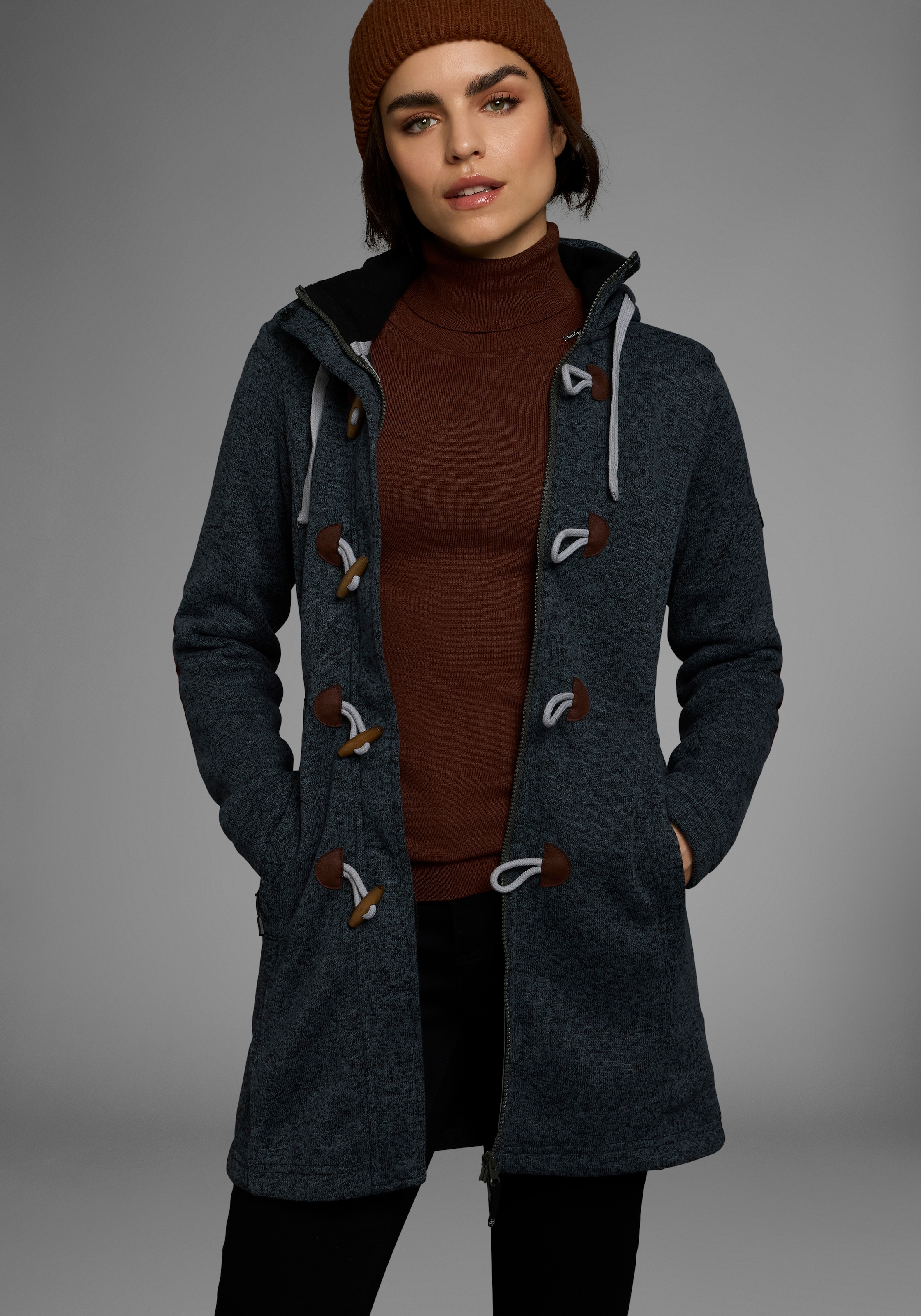 Polarino Strickfleecejacke, mit Kapuze, für den Übergang, aus Strickfleece, atmungsaktiv