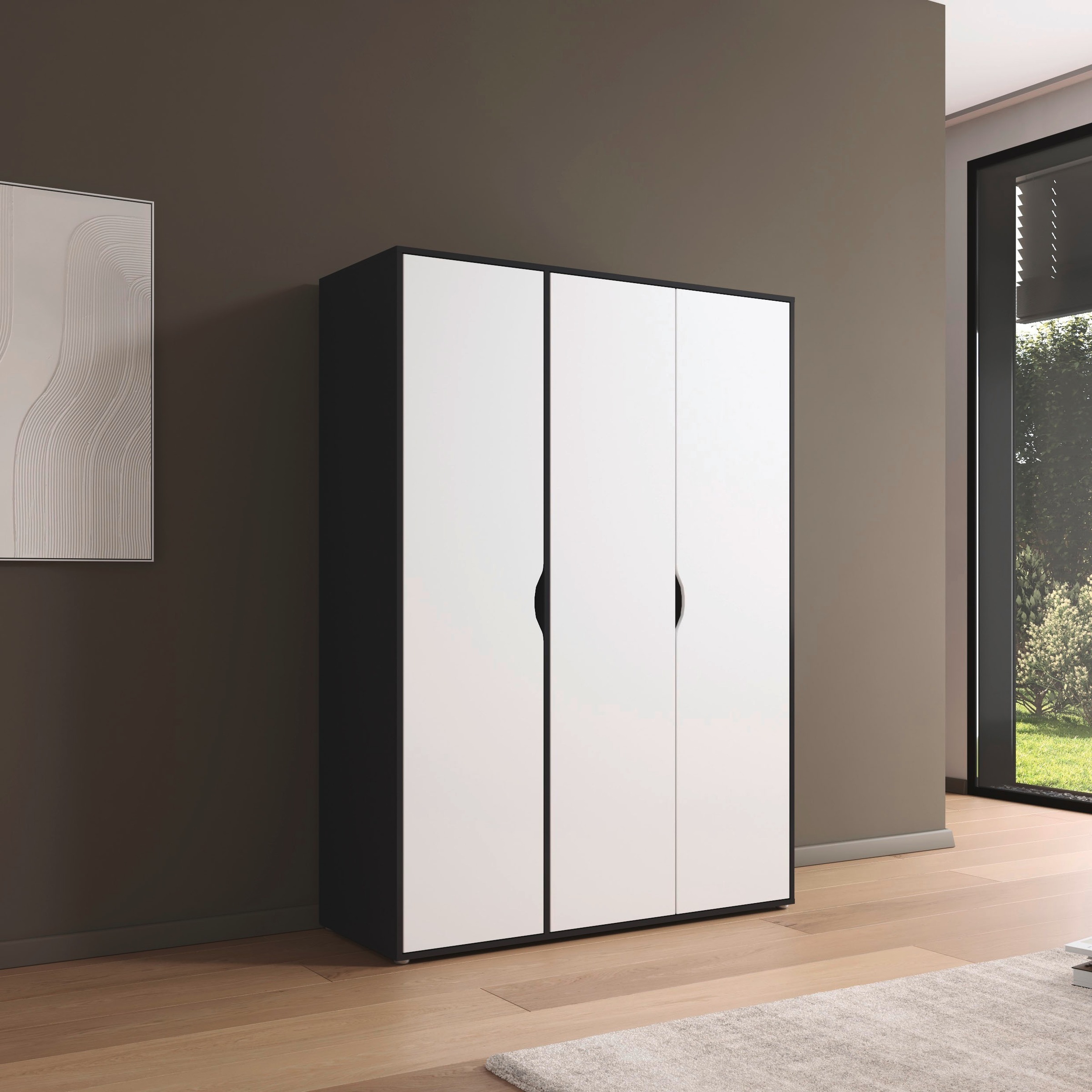 rauch Drehtürenschrank »Kleiderschrank Schrank Garderobe Wäscheschrank NARAI viel Stauraum«, (in 3 verschiedenen Ausstattungen BASIC/CLASSIC/PREMIUM), Griffausfräsungen für eine grifflose Optik TOPSELLER MADE IN GERMANY