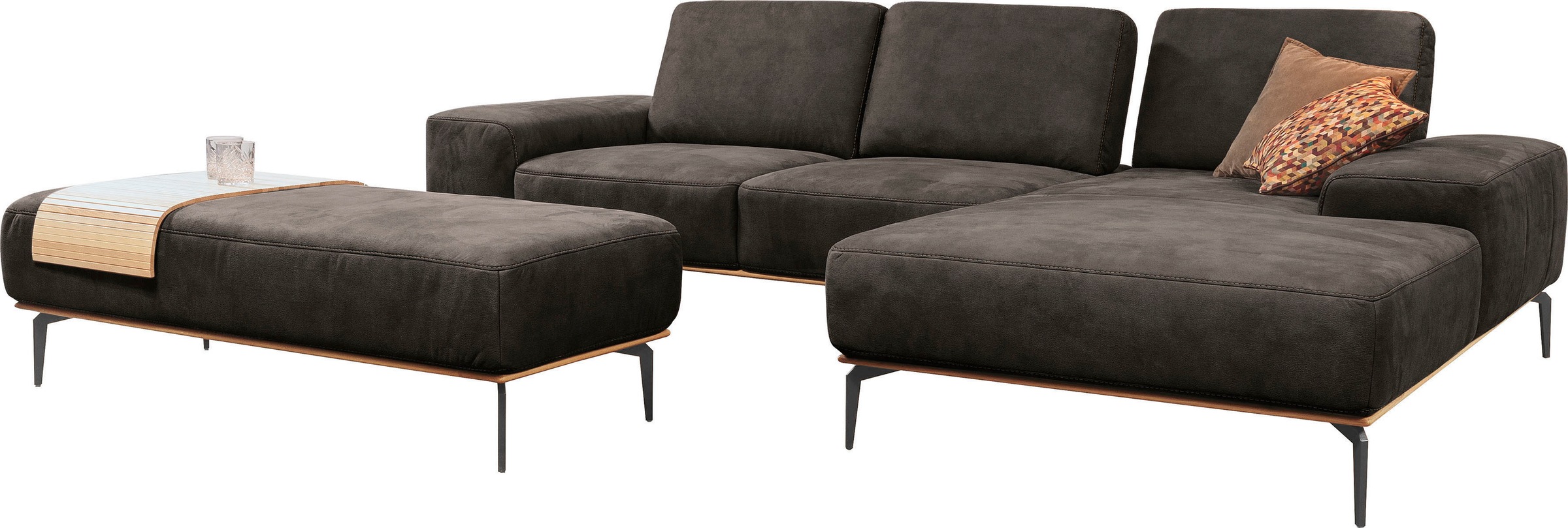 W.SCHILLIG Ecksofa »run, Designsofa mit tollem Sitzkomfort, bequem, L-Form«, mit Holzsockel, Füße in Schwarz pulverbeschichtet, Breite 299 cm