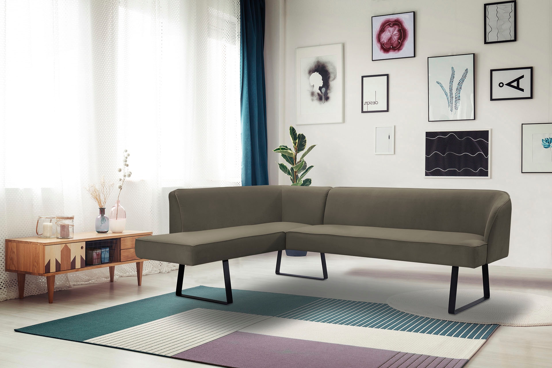 exxpo - sofa fashion Eckbank »Americano«, mit Keder und Metallfüßen, Bezug in verschiedenen Qualitäten