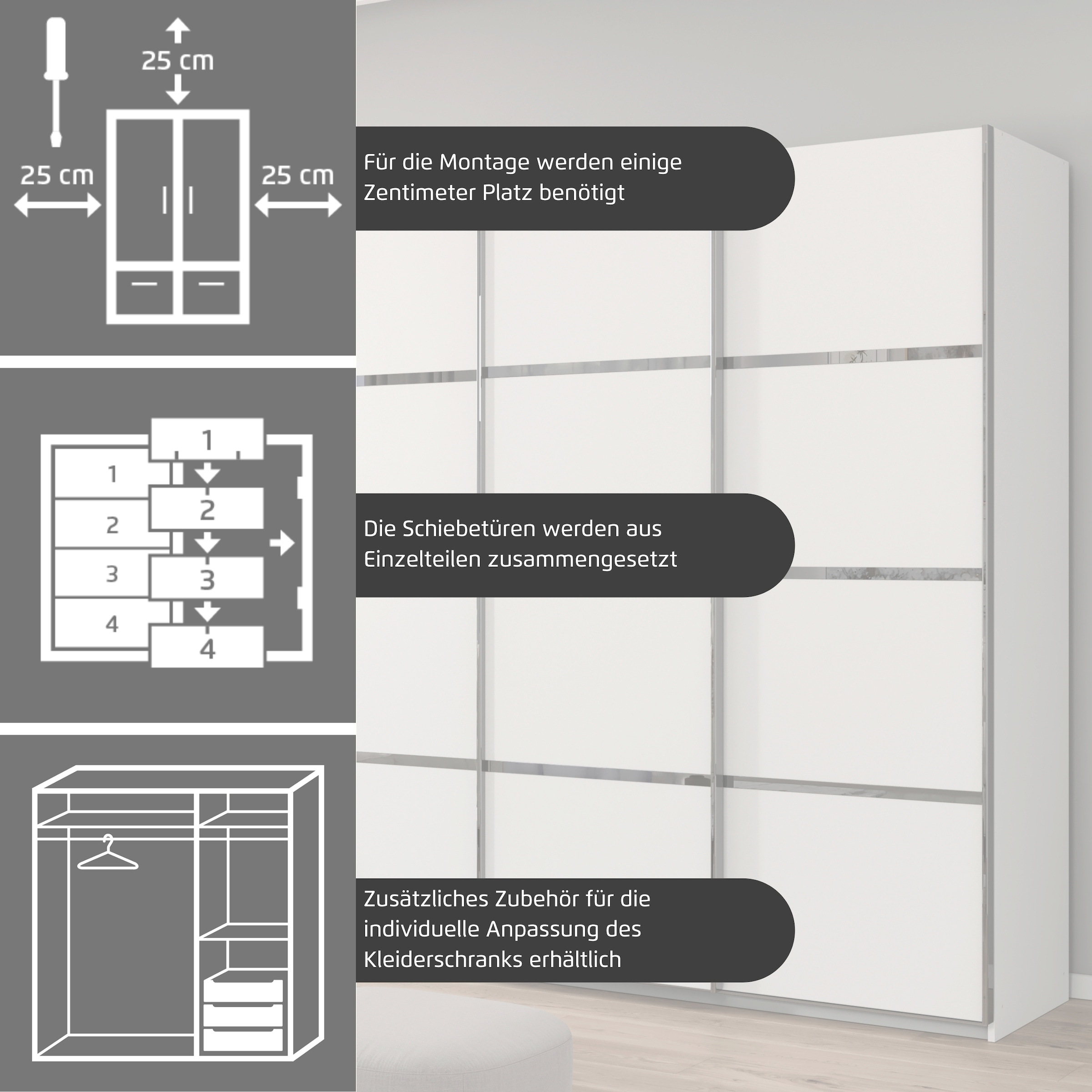 rauch Kleiderschrank »Schwebetürenschrank OTTO´s Choice Garderobe Schrank TOP ANGEBOT Avola«, (in 3 verschiedenen Ausstattungen BASIC/CLASSIC/PREMIUM inkl. Spiegel), mit eleganten Zierleisten in Chrom, Schwarz oder Weiß MADE IN GERMANY