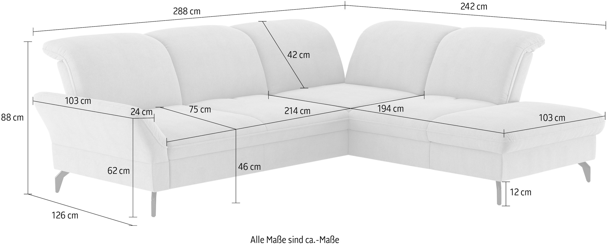 sit&more Ecksofa »Leandro L-Form«, Wahlweise mit Bett-, Kopfteil - und Armlehnfunktion, sowie Stauraum