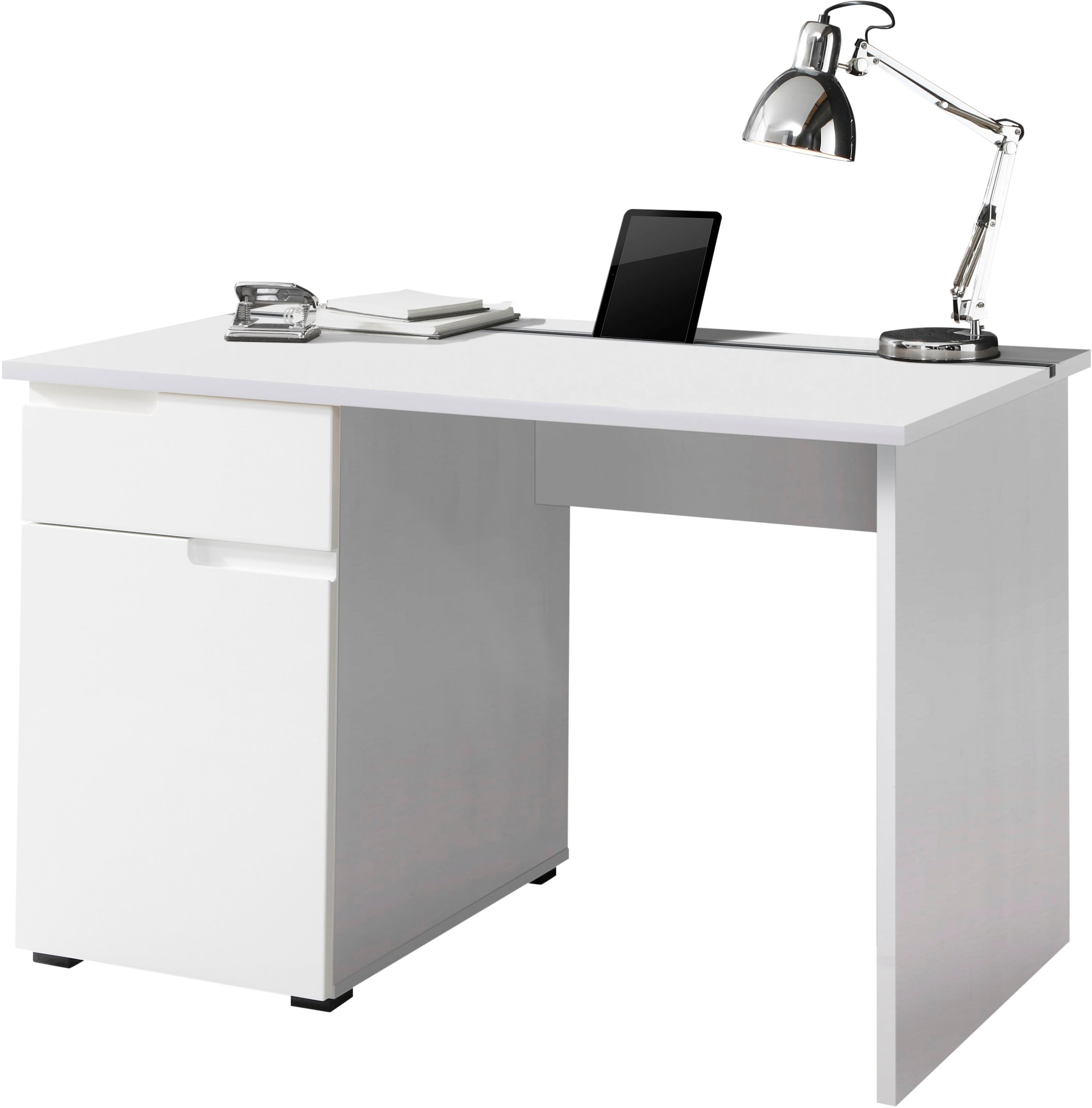 Schreibtisch »Spice«, weiß hochglanz, Home Office Desk mit Schubkästen