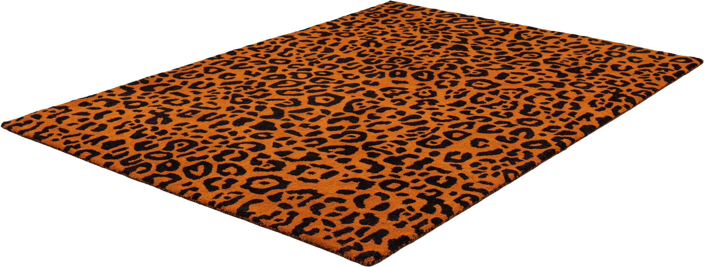 OTTO home Wollteppich »Gabbo Leo, Leopardenmuster, handgearbeitet« rechteckig 14 mm Höhe reine Wolle, Uni, Wohnzimmer, Schlafzimmer, Esszimmer