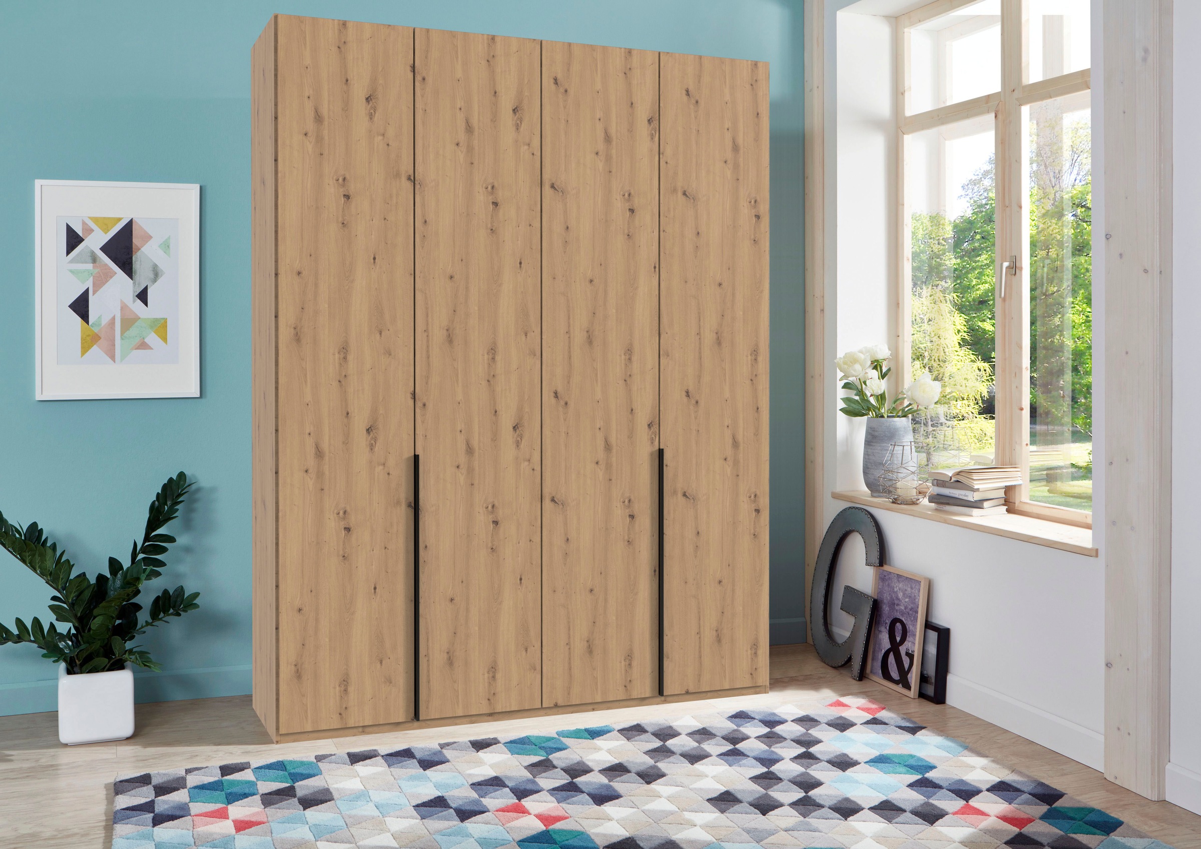 Wimex Kleiderschrank »Mugano, in 5 Breiten und 2 Höhen, Made in Germany«, (in Basic oder Premium Ausstattung mit 2 weiteren Einlegeböden), mit langen Griffstangen aus Metall, wahlweise mit oder ohne Spiegel