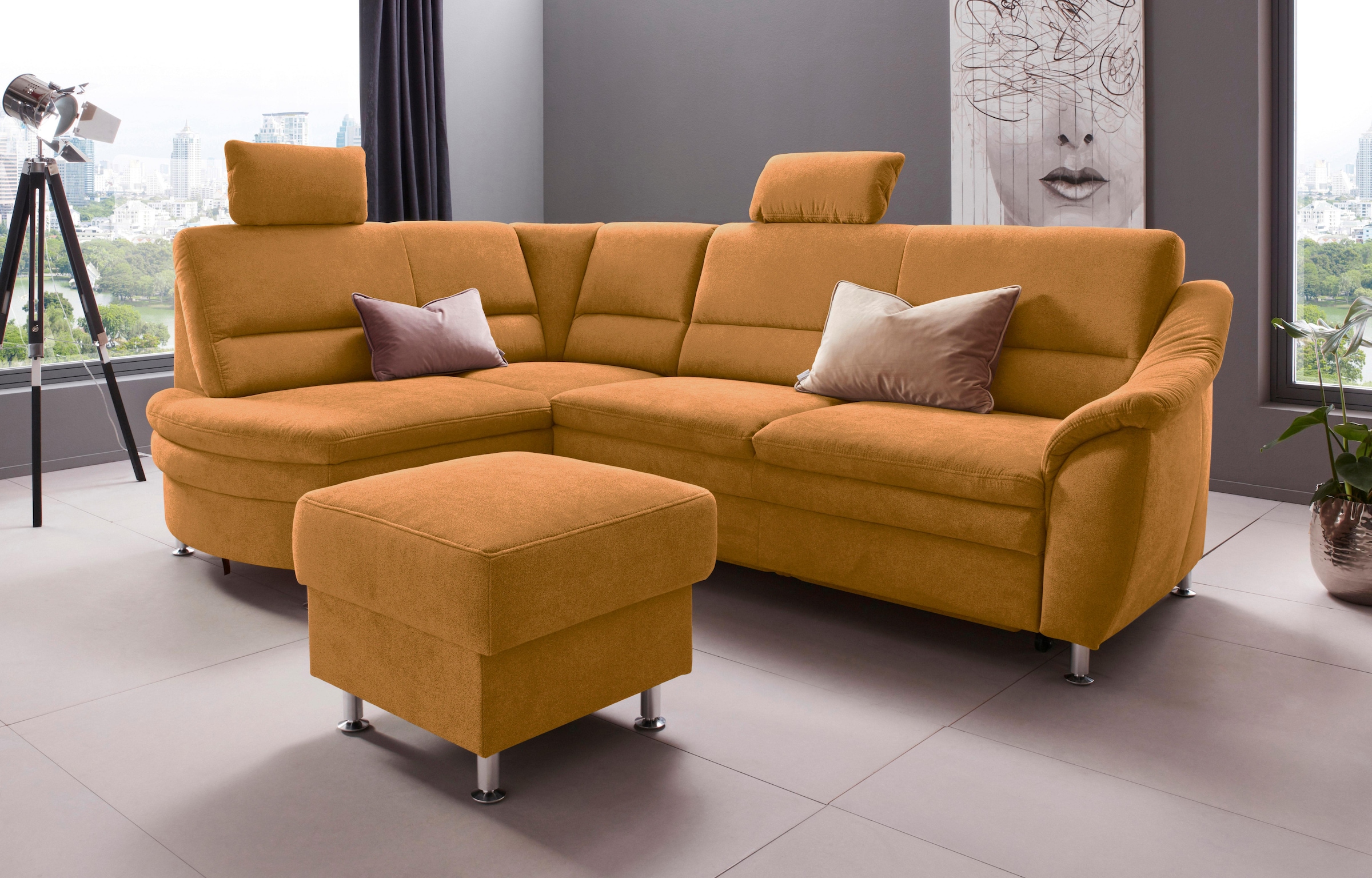 Places of Style Ecksofa "Cardoso L-Form", Federkern, wahlweise mit Bett, Sc günstig online kaufen