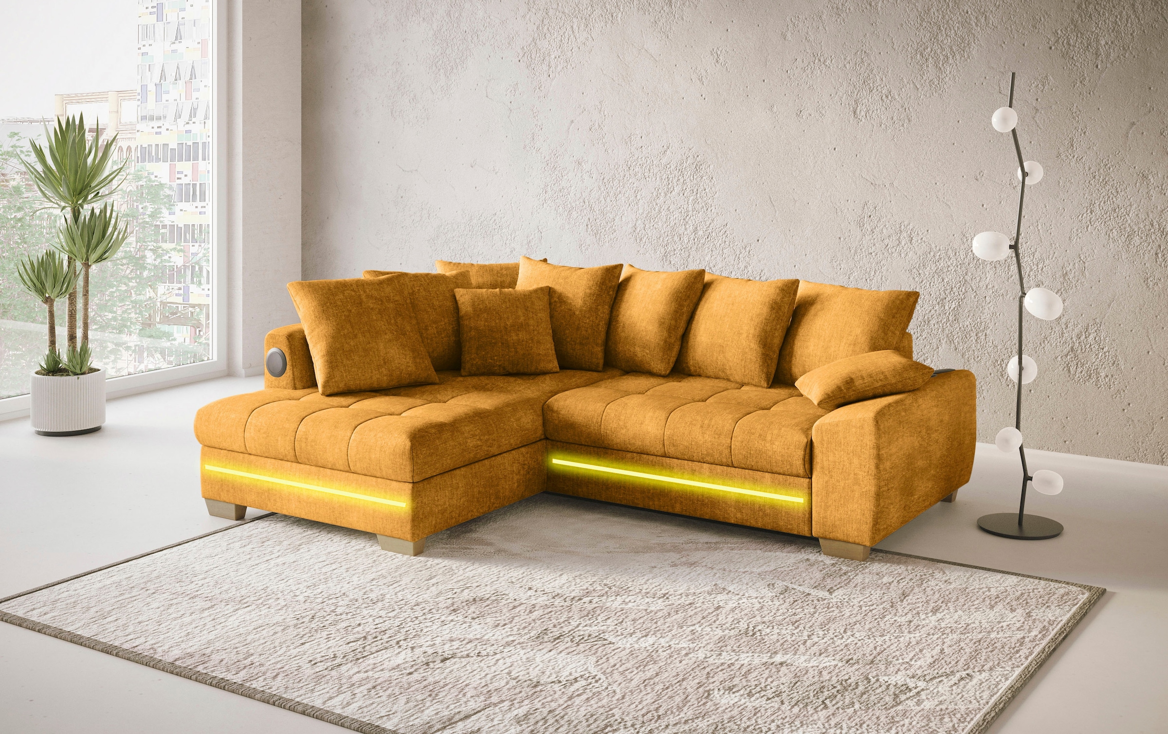 Mr. Couch Ecksofa »Nikita II, L-Form«, mit Kaltschaum, RGB-LED, Soundsystem, wahlweise mit Bett, Bettkasten