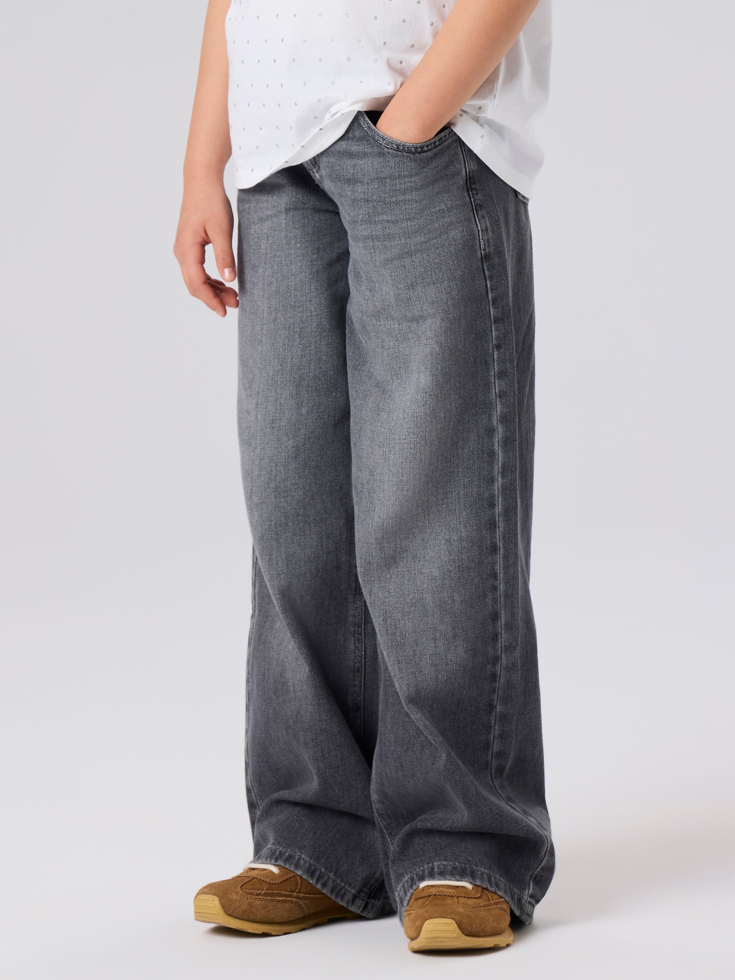 Name It Weite Jeans »NKFROSE für Mädchen mit weitem Bein und klassischem Sitz« normal, Denim, Abriebeffekte, Reißverschluss