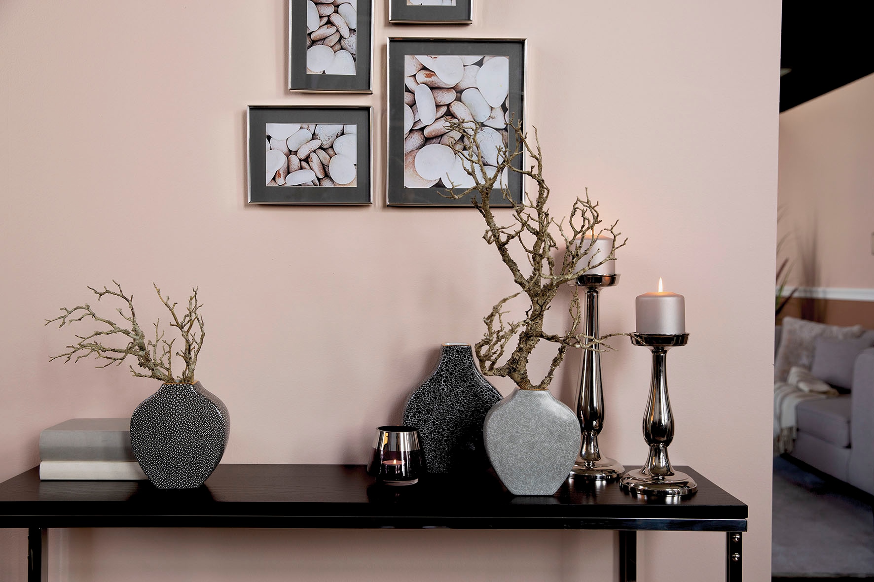 Fink Tischvase »MINTA, Höhe ca. 23 cm, Dekovase aus Porzellan, mit goldfarbenem Rand« eckige schmale Öffnung, für einzelne Blumenstiele