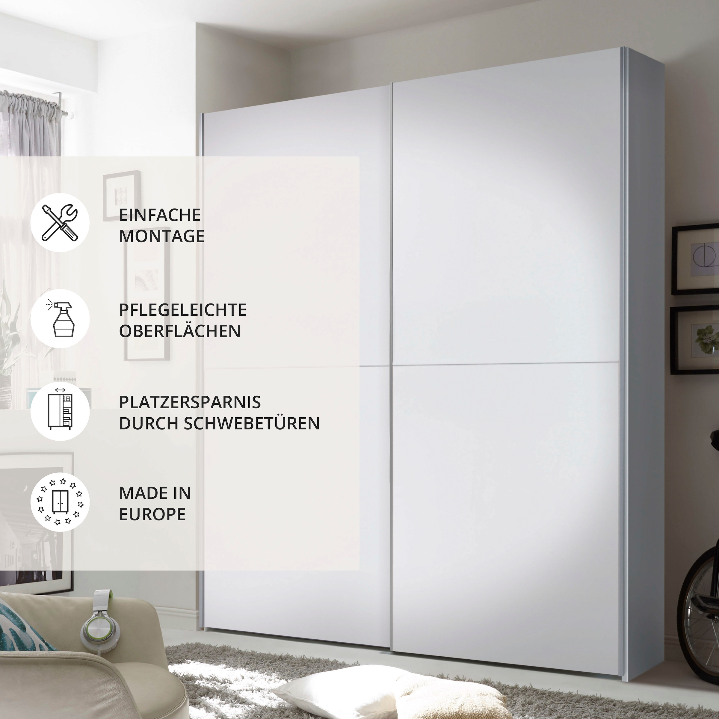 Schlafkontor Schwebetürenschrank »Time Schrank, Kleiderschrank mit Schiebetüren«, 4 Türelemente als Schachbrettoptik