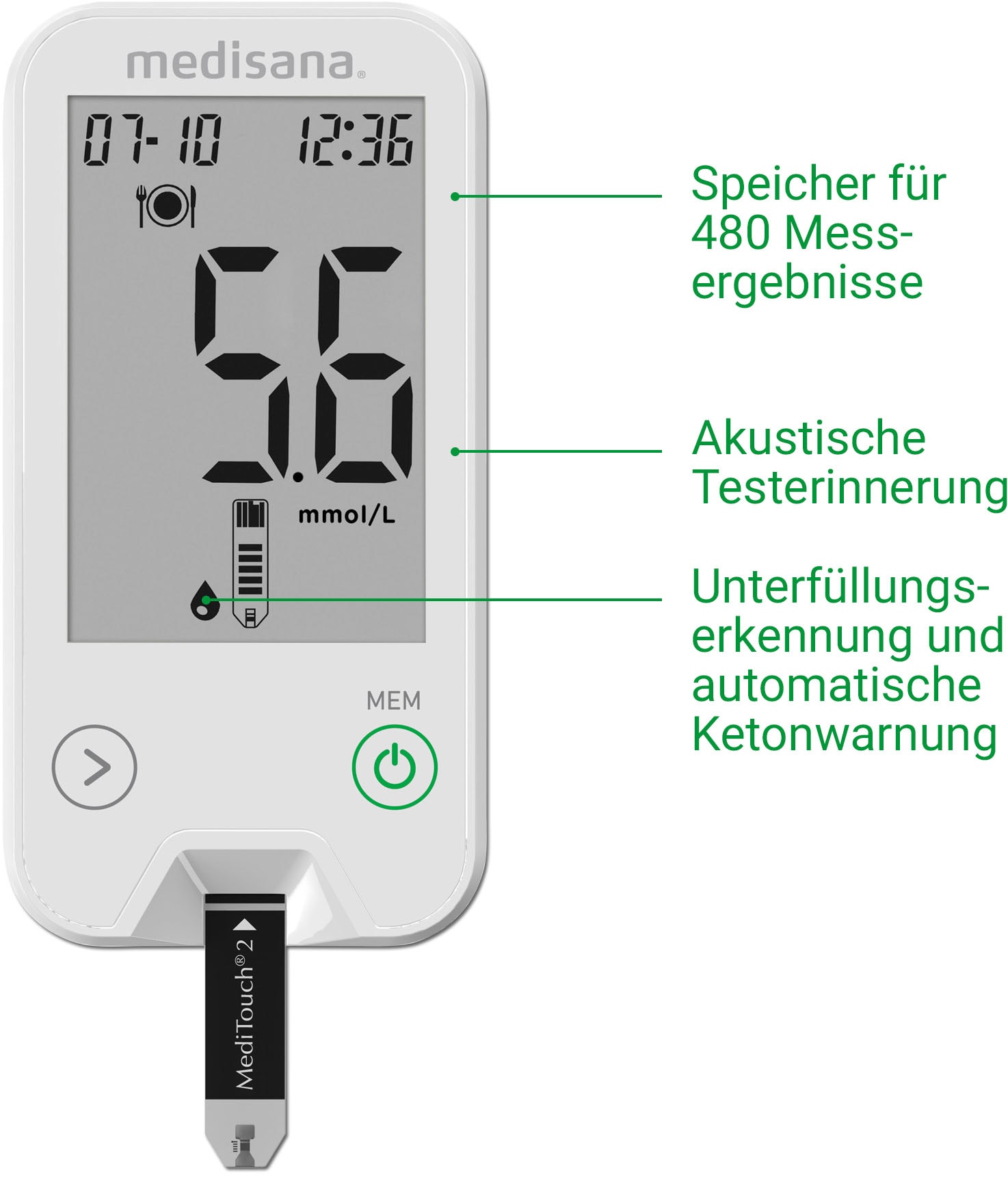 Medisana Blutzuckermessgerät »MediTouch2«, (1 St.)