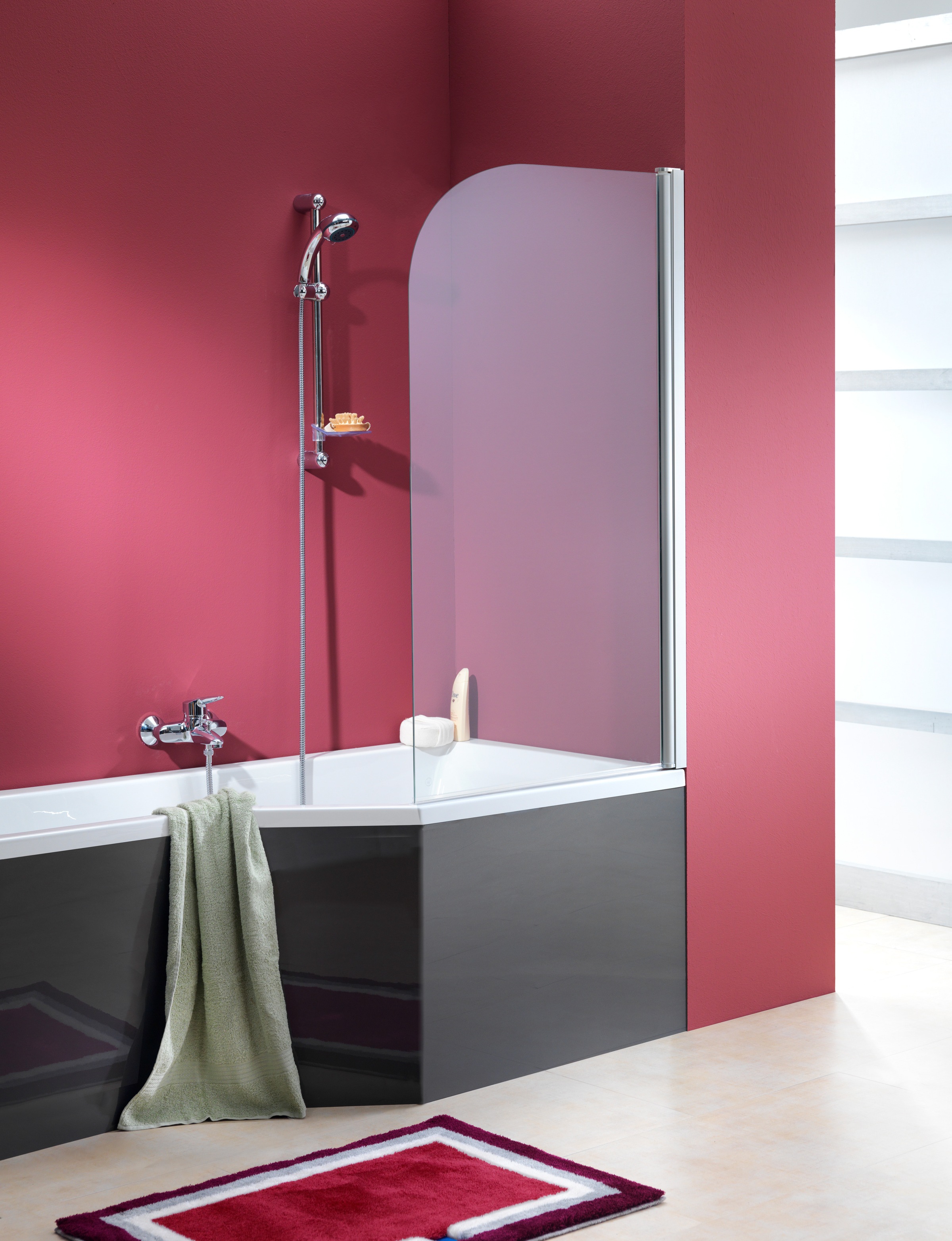 OTTOFOND Badewanne »Cello«, (Set), mit Wannenträger, Ablaufgarnitur und 1-tlg Echtglas Wannenaufsatz
