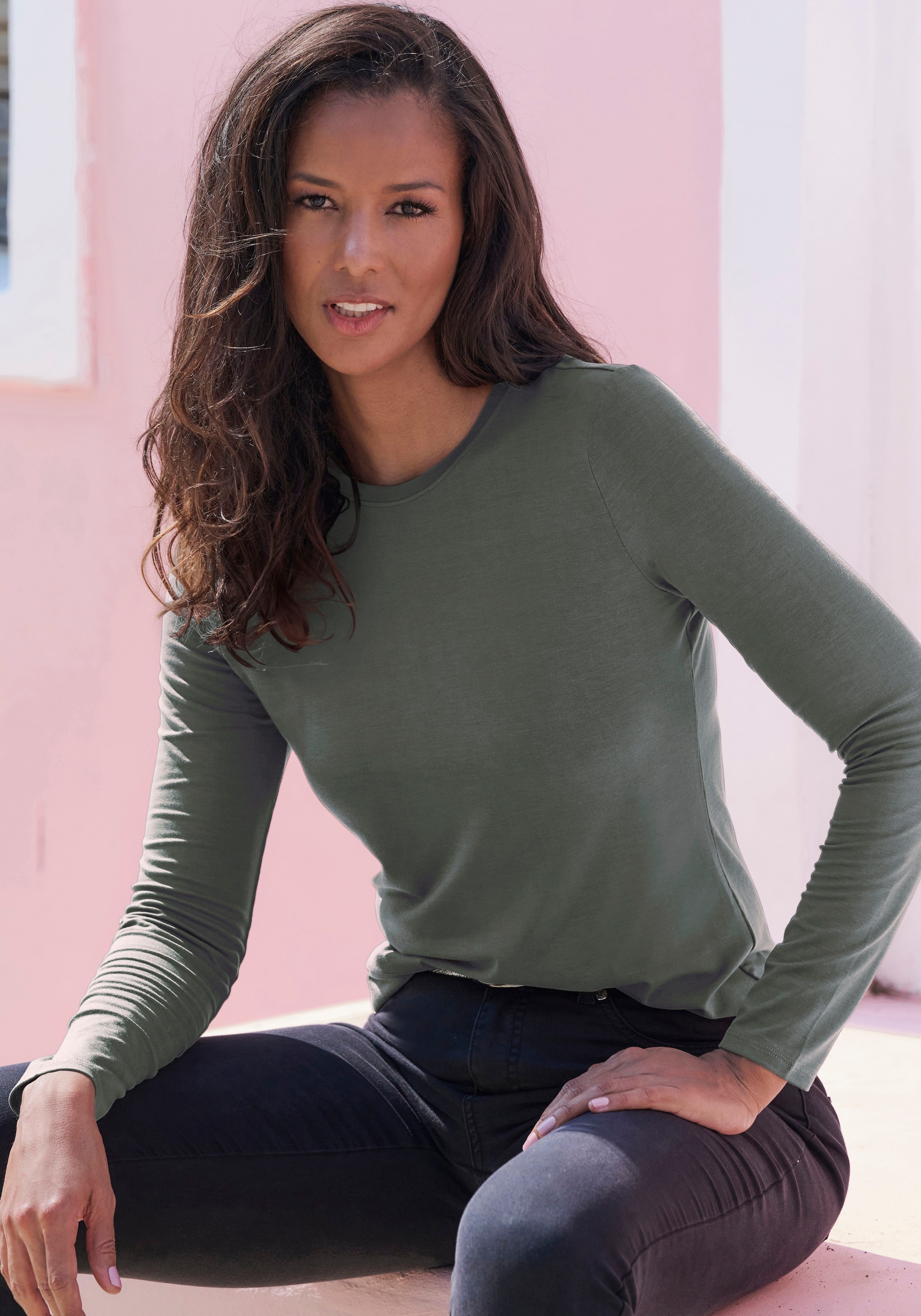 LASCANA Langarmshirt »aus weichem Viskose-Stretch«, (2er-Pack)