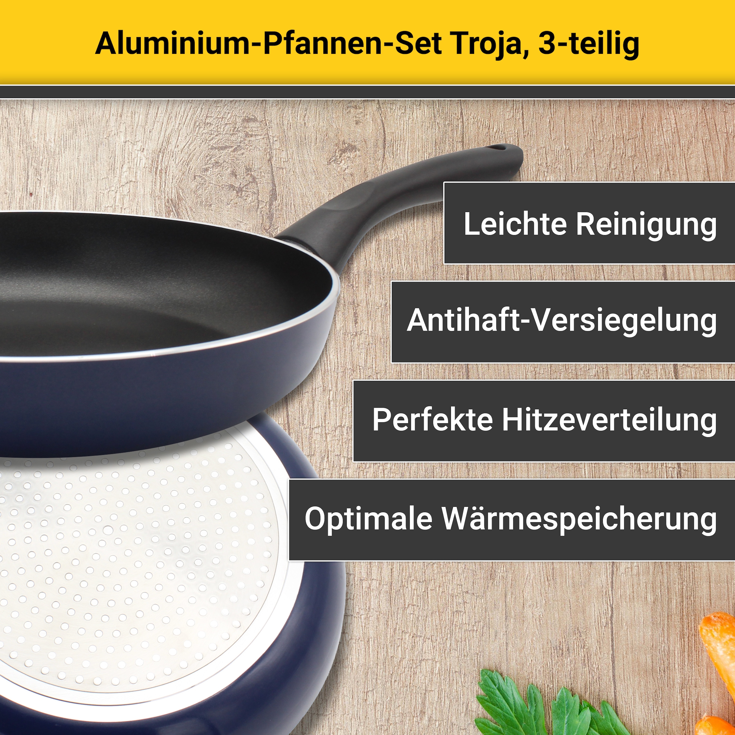 Krüger Pfannen-Set »Troja« Aluminium Set, 3 Stk. tlg. Ø 20/24/28 cm, Induktion