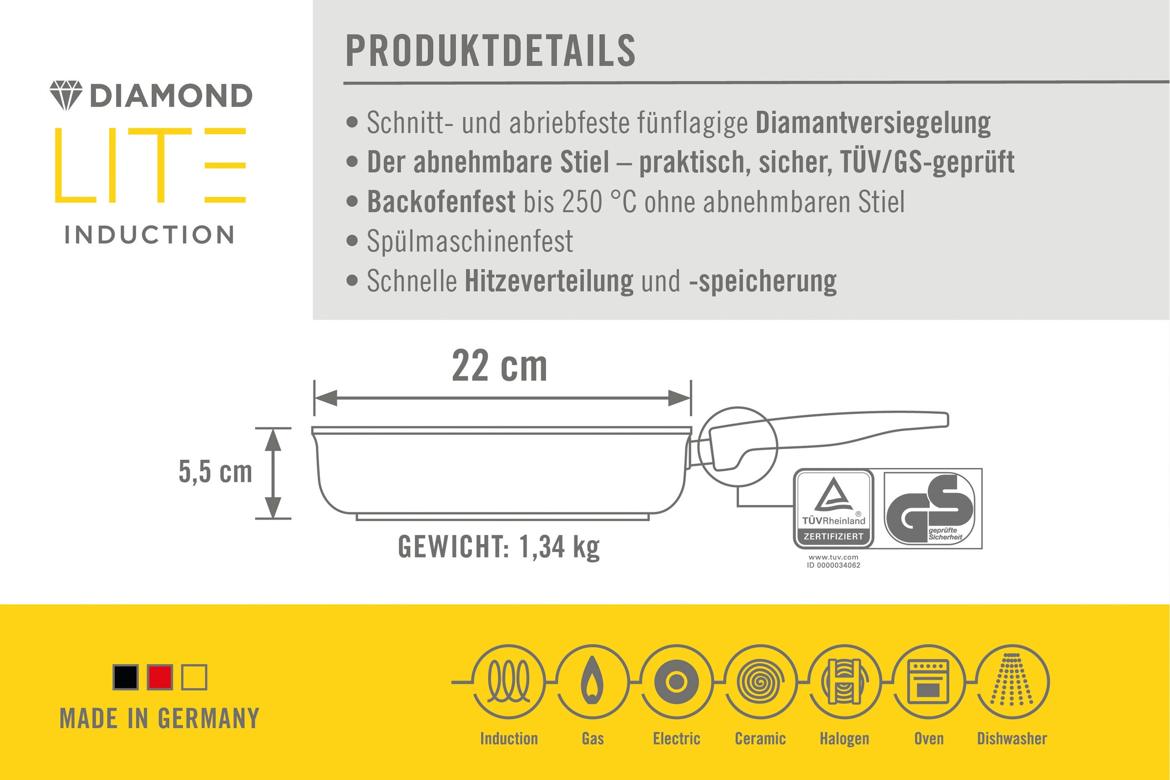 WOLL Bratpfanne »Diamond Lite«, Aluminiumguss, (1 tlg.), abnehmbarer Stiel,  Induktion, Made in Germany auf Raten bestellen