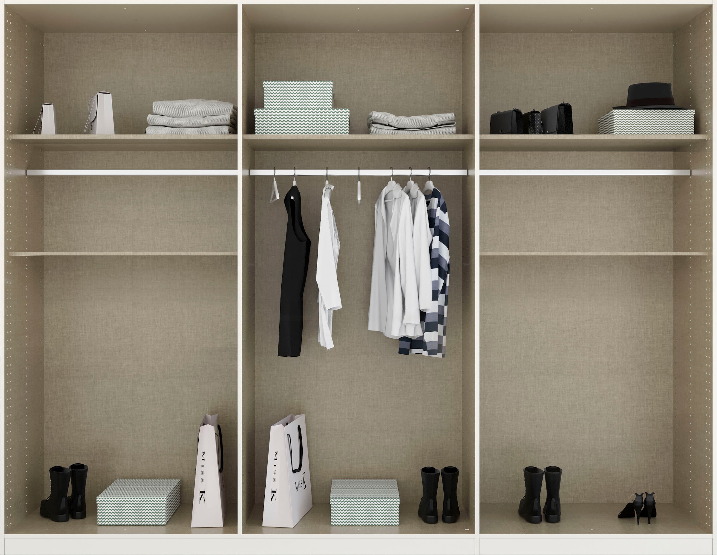 rauch Drehtürenschrank »Kleiderschrank Schrank Garderobe Wäscheschrank TICAO«, (Schubladen in der Höhe variabel positionierbar), mit 2 geräumigen Schubladen, viel Stauraum MADE IN GERMANY