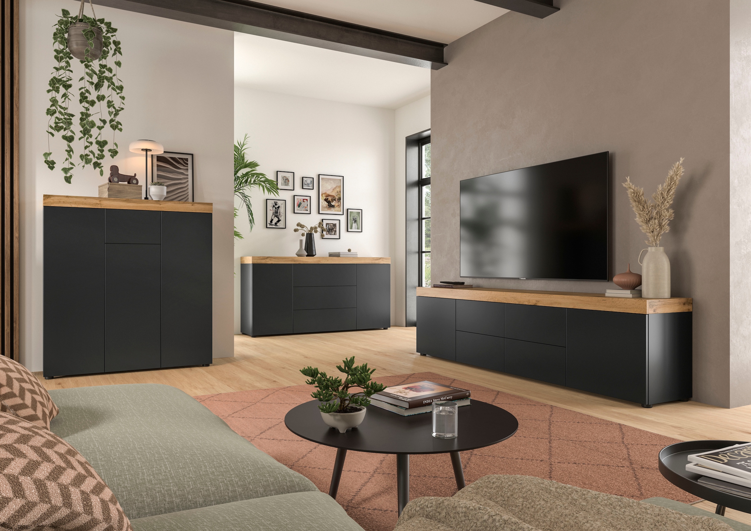OTTO home Sideboard »MAMBO, Breite 160cm, 2 Türen, 3 Schubkästen, push-2-open« 2 farbige Ausführung, in verschiedenen Farben erhältlich, 1 Stk. tlg. Kommode, Anrichte, Wohnzimmer, Schlafzimmer
