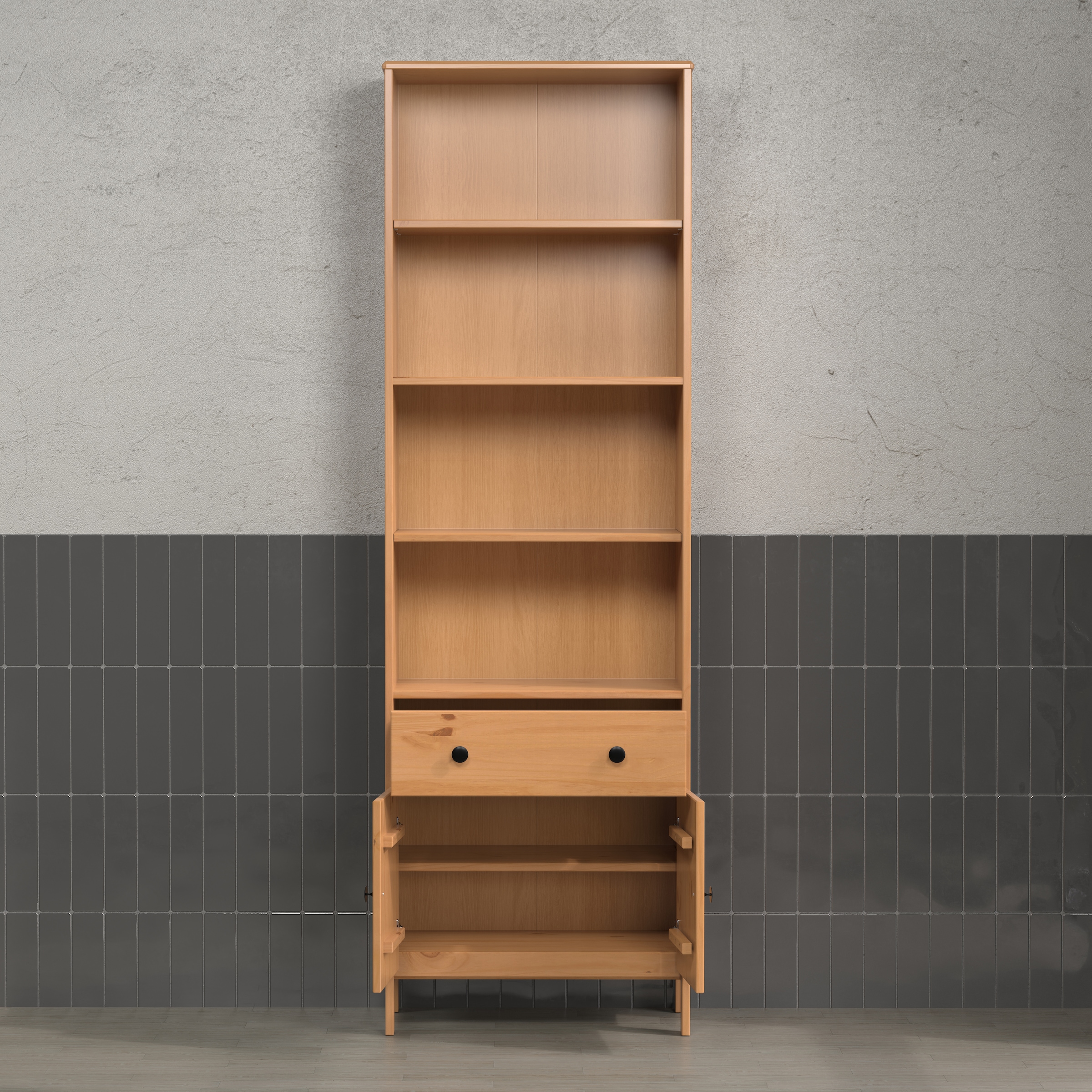 welltime Hochschrank »Kall« 1 Stk. tlg. Badezimmerschrank aus Kiefer-Massivholz - Maße (B/T/H) 60/33/188 cm