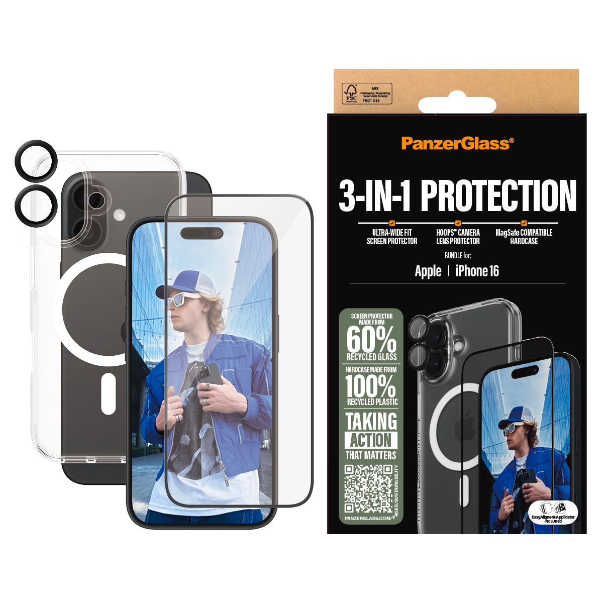 PanzerGlass Displayschutzglas »3-in-1 Protection«, für Apple iPhone 16, (Se günstig online kaufen