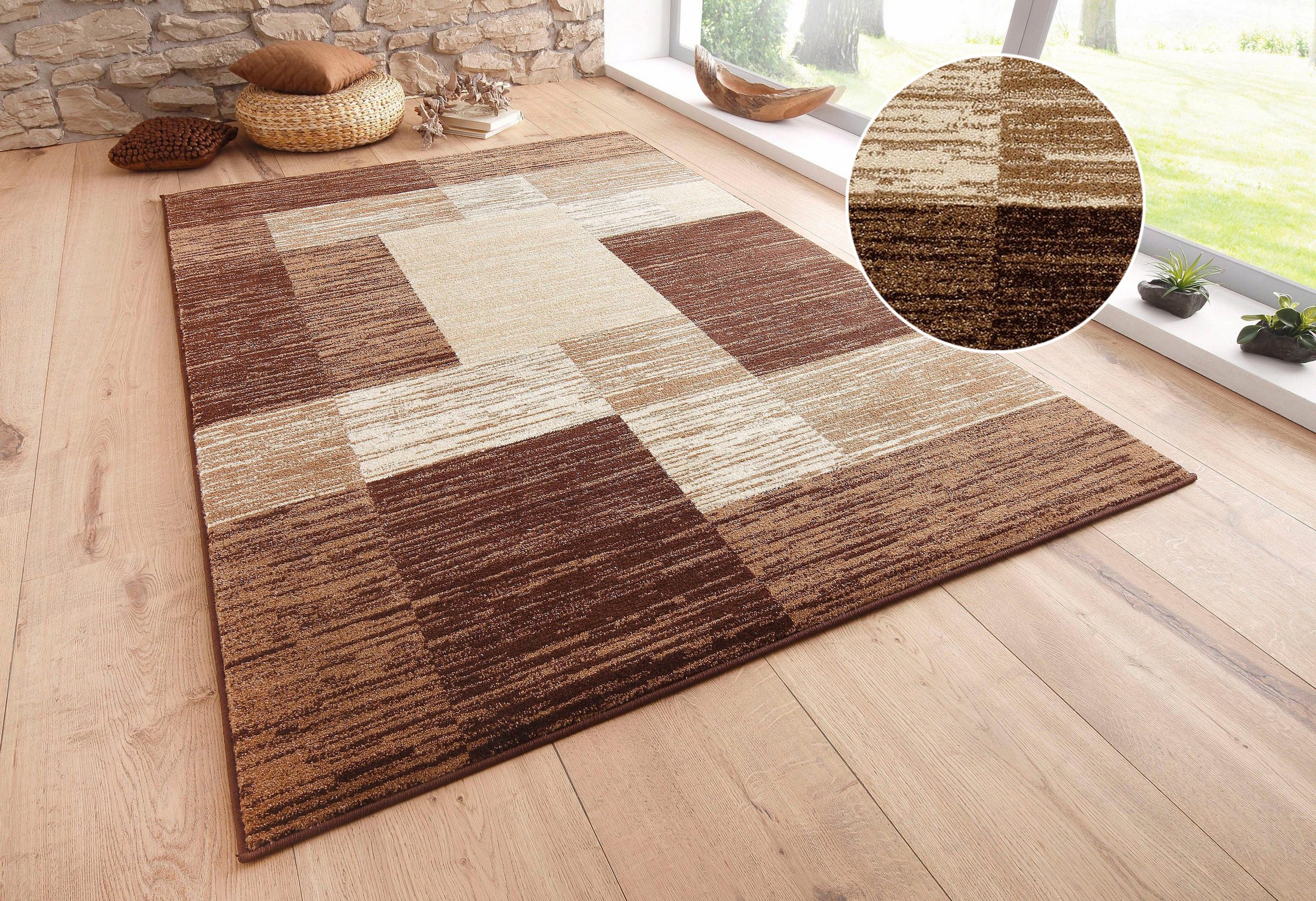 OTTO home Teppich »Melvin« rechteckig 8 mm Höhe schön weich, Kurzflor Teppich Karo-Muster, Wohnzimmer, Esszimmer