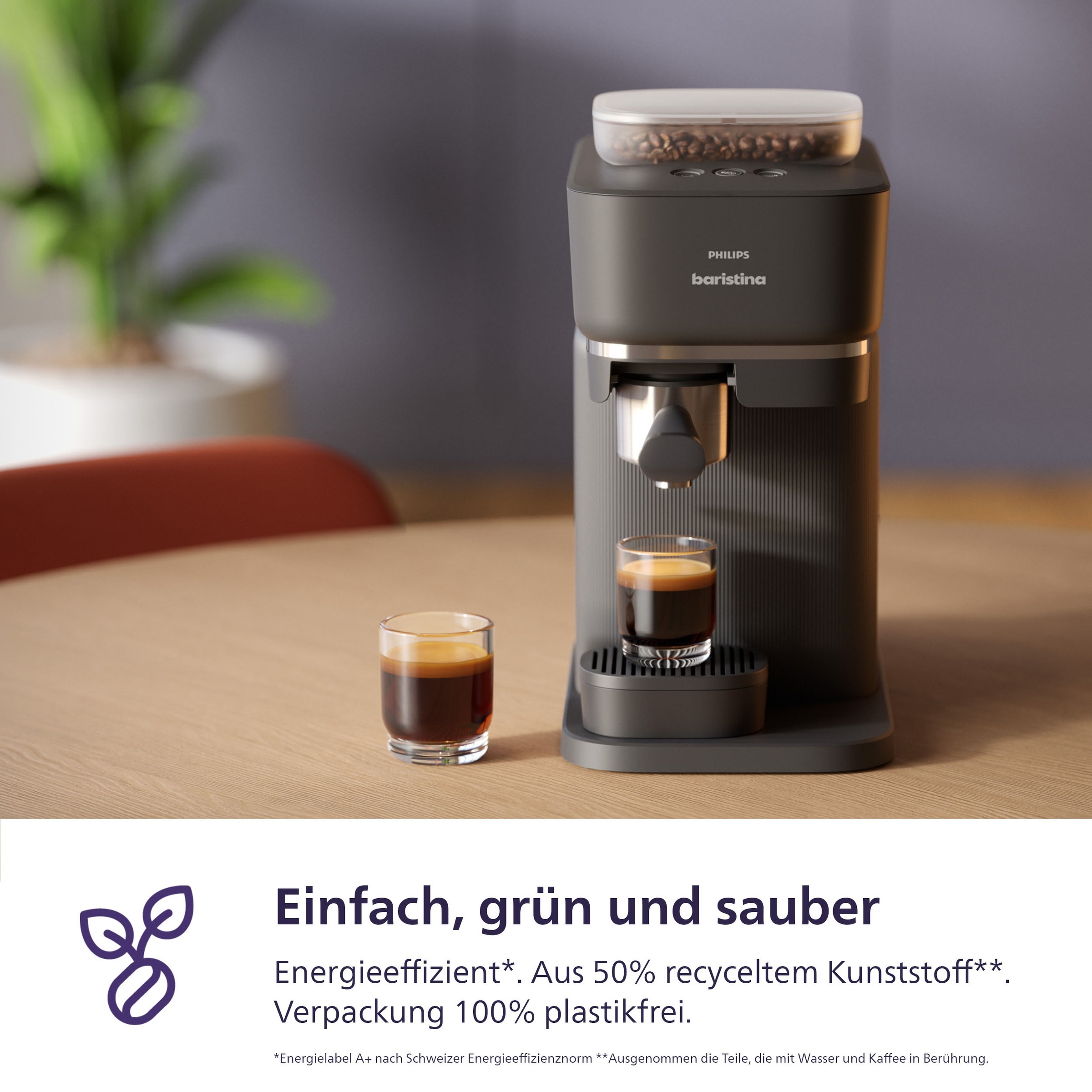 PHILIPS baristina Espressomaschine »BAR305/60 mit Mahlwerk für ganze Bohnen« 16 bar Pumpendruck, Schwarzgrau