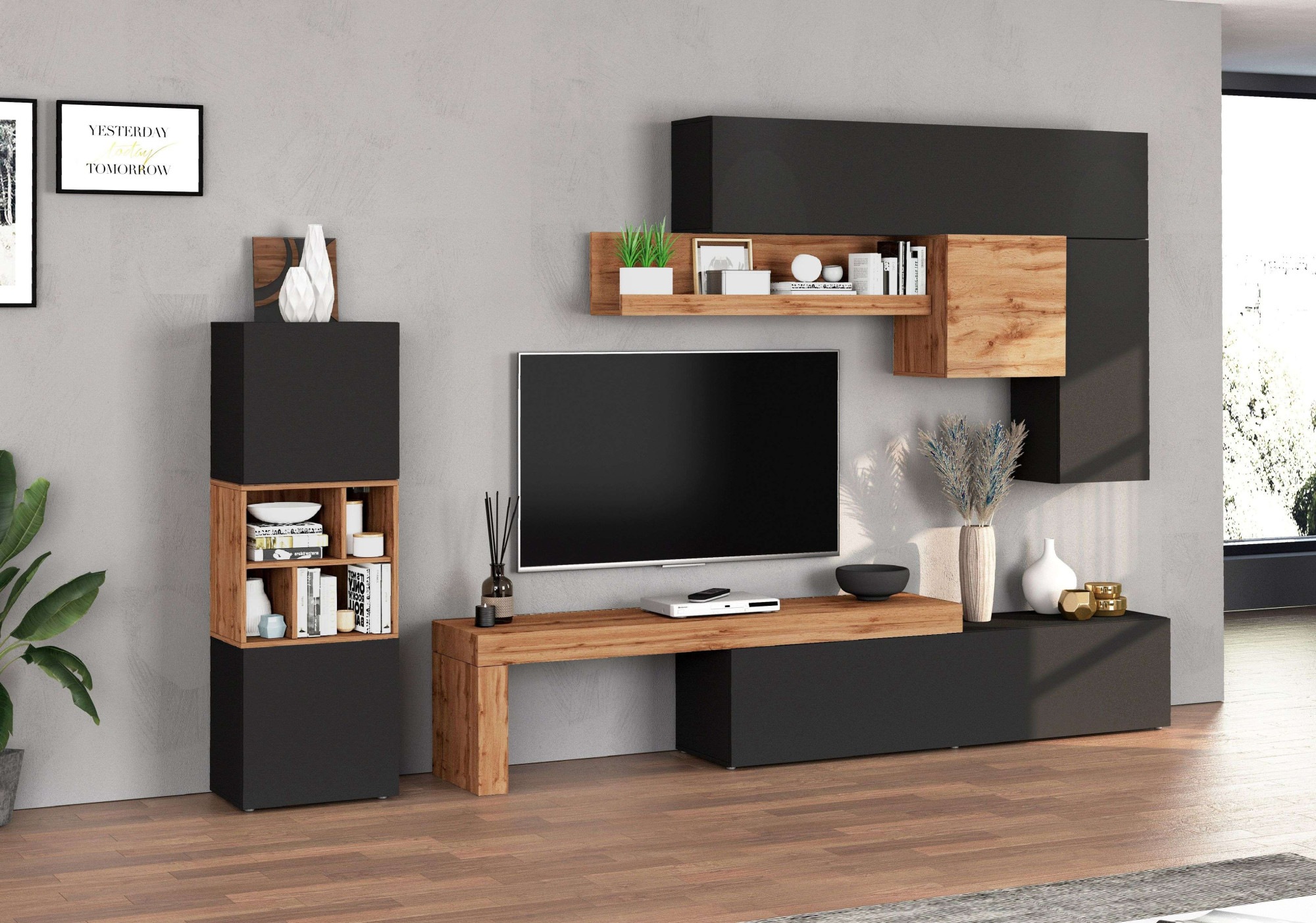 INOSIGN Wohnwand »Chronos Wohnwand, Medienwand, 8-er set«, (Set, 8 St.), ca. 320 cm mit Hängeschränke, Würfel, Regal, Lowboard, Made in Italy