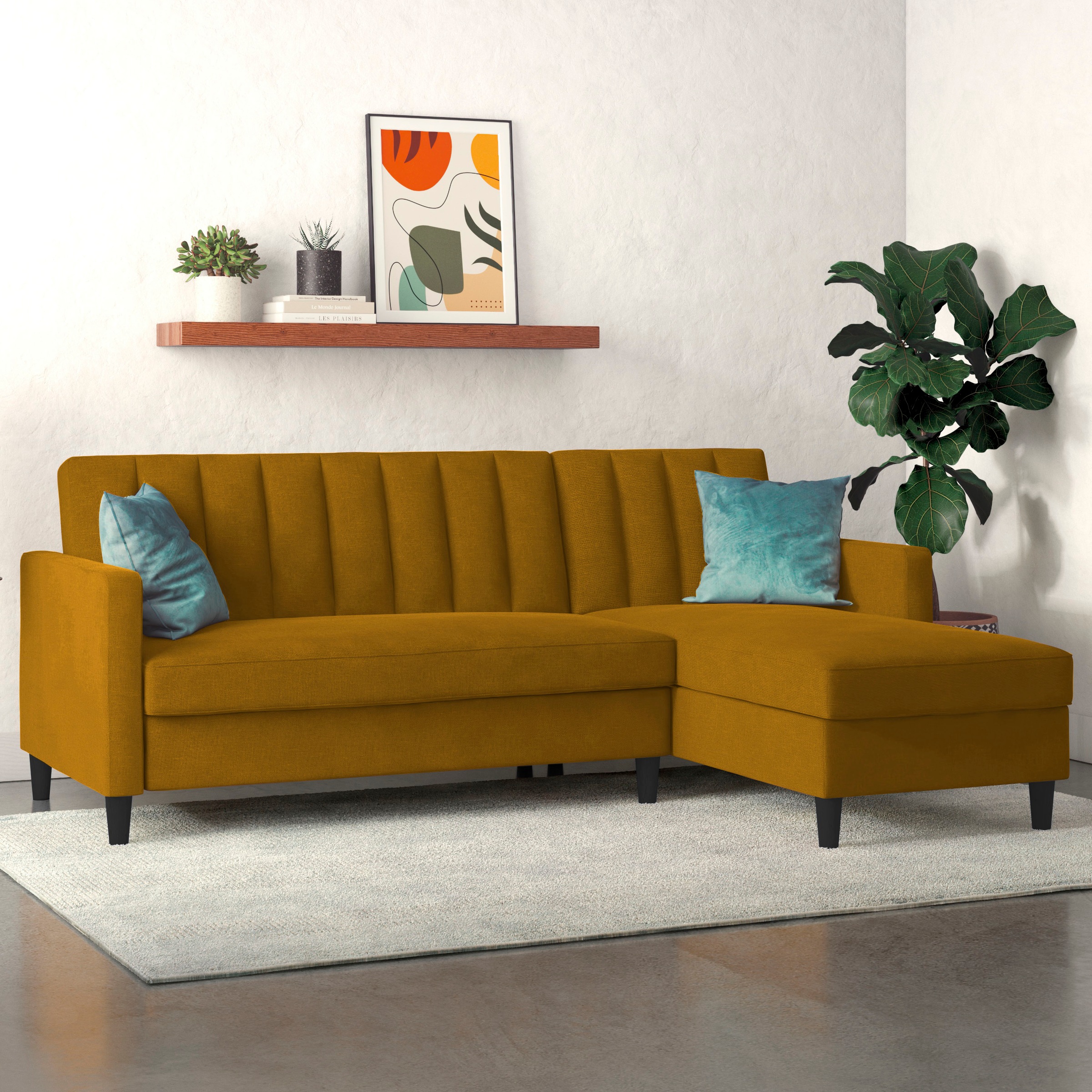 Dorel Home Ecksofa mit Schlafffunktion, Recamiere mit Stauraum beidseitig montierbar, Rückenlehne 2-teilig und 3-fach verstellbar