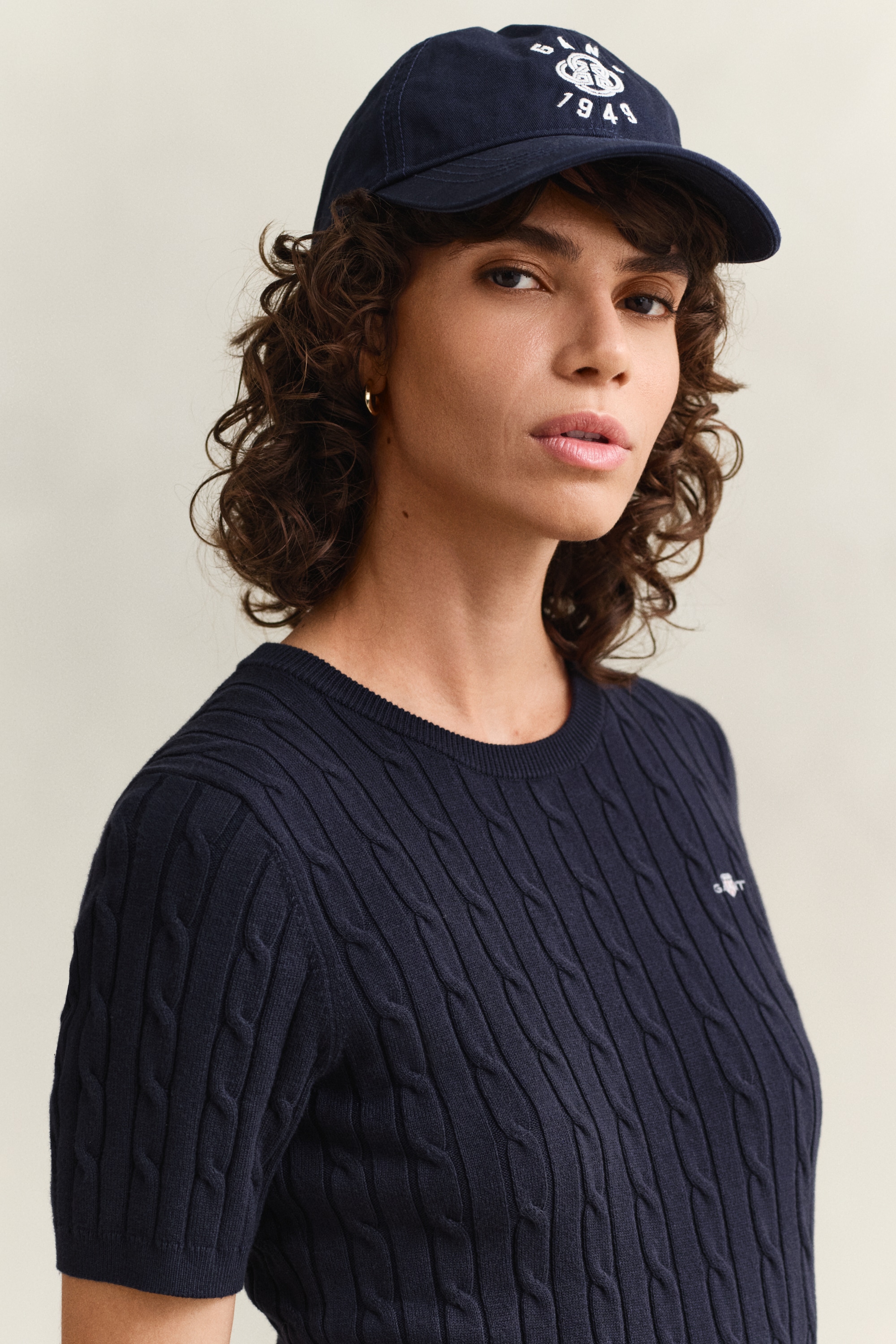 Gant Kurzarmpullover »STRETCH COTTON CABLE« Slim fit mit Rundhalsausschnitt