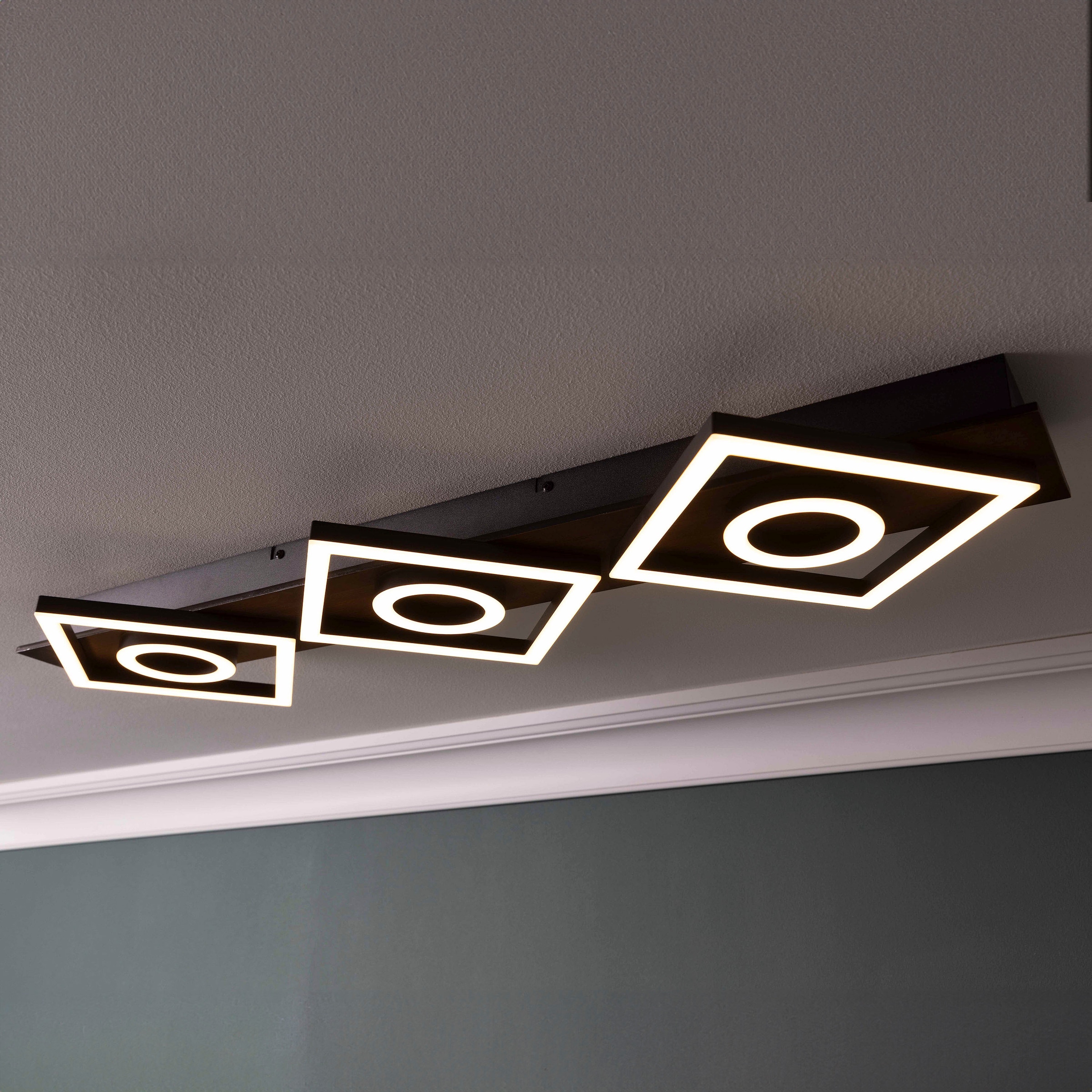 Brilliant LED Deckenleuchte »Maureen«, 88 x 28 cm, 3900 lm, 3-Stufen-dimmbar, 3000 K, Metall/Holz