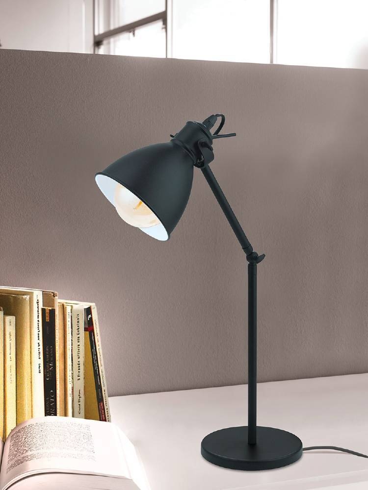EGLO Tischleuchte »PRIDDY Tischlampe, Nachttischlampe, Stahl, schwarz, E27, Industrial« E27 Wohnzimmerlampe, Esszimmer, 1 flammig, Retro, Vintage, 42,5x15,5cm