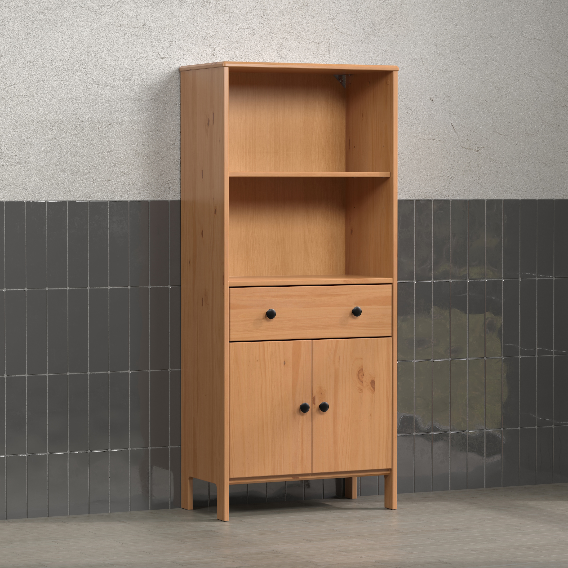 welltime Midischrank »Kall«, (1 St.), Breites Badregal aus Kiefer-Massivholz - Weiß oder Braun lackiert