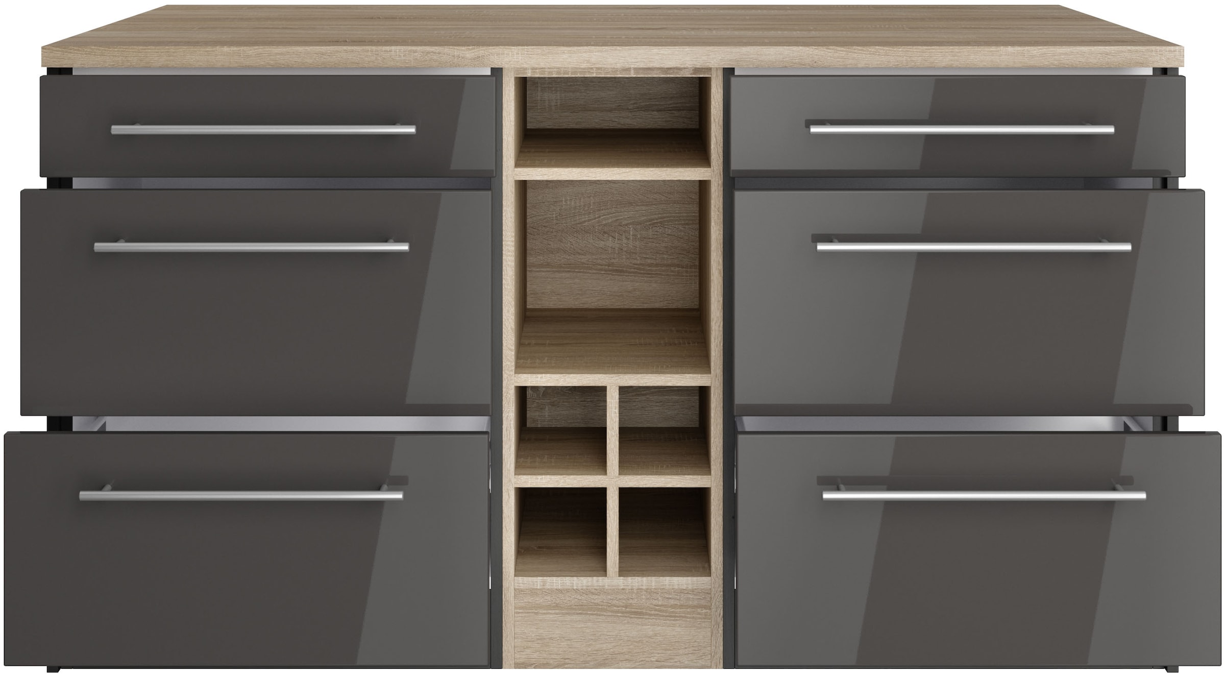 KOCHSTATION Kücheninsel »KS-Wien«, Breite 153 cm, MDF-Fronten, Flaschenregal