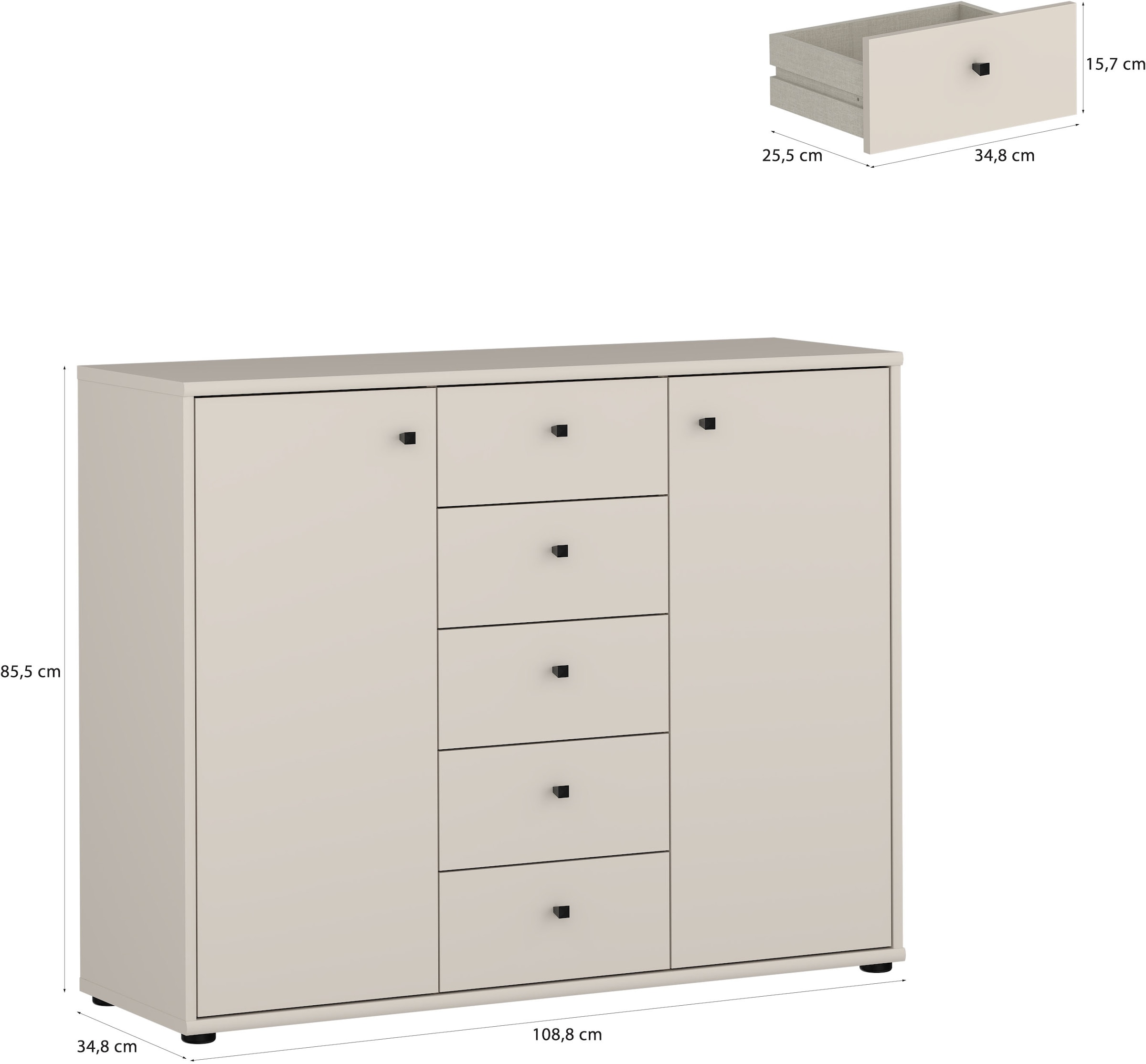 FORTE Kommode »Tempra, Kommode, 2 Türen, 5 Schubkästen, viel Stauraum« B/H/T 108,8/85,5/34,8 cm