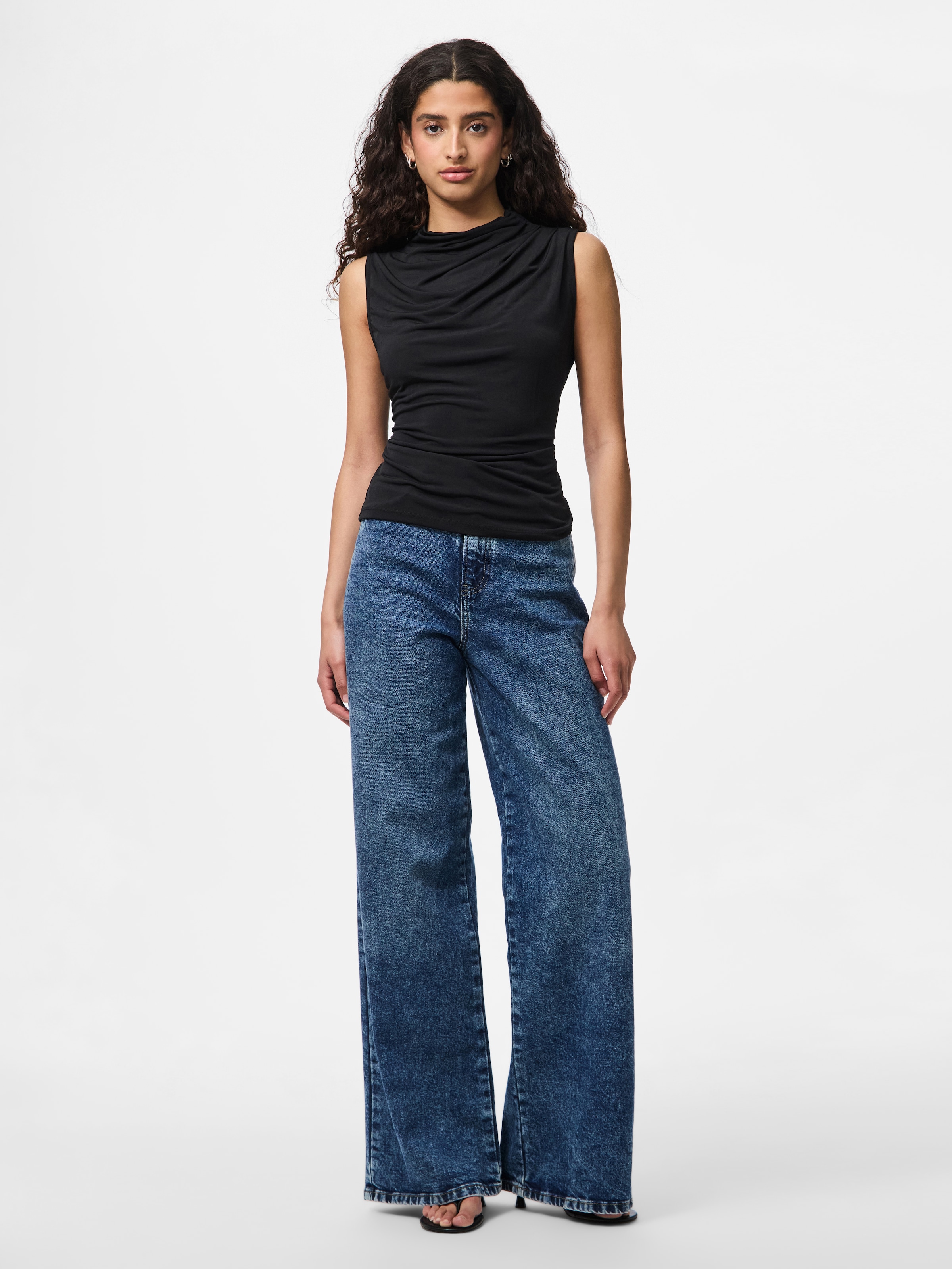 pieces Stehkragenshirt »PCMADISON SL DRAPED TOP NOOS BC« Materialmix, slim fit