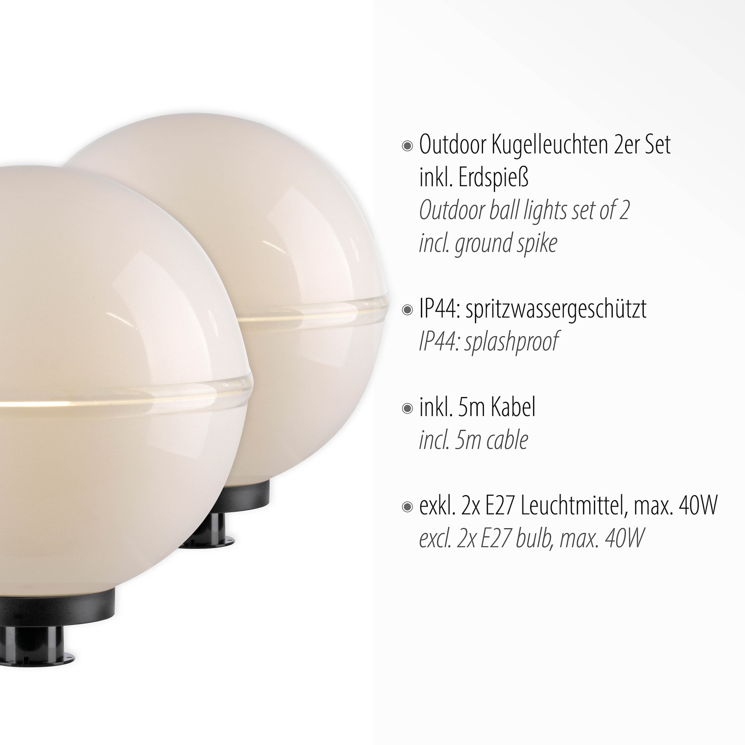 JUST LIGHT Kugelleuchte »HEMIS«, Set 2teilig, IP44, ohne Leuchtmittel E27